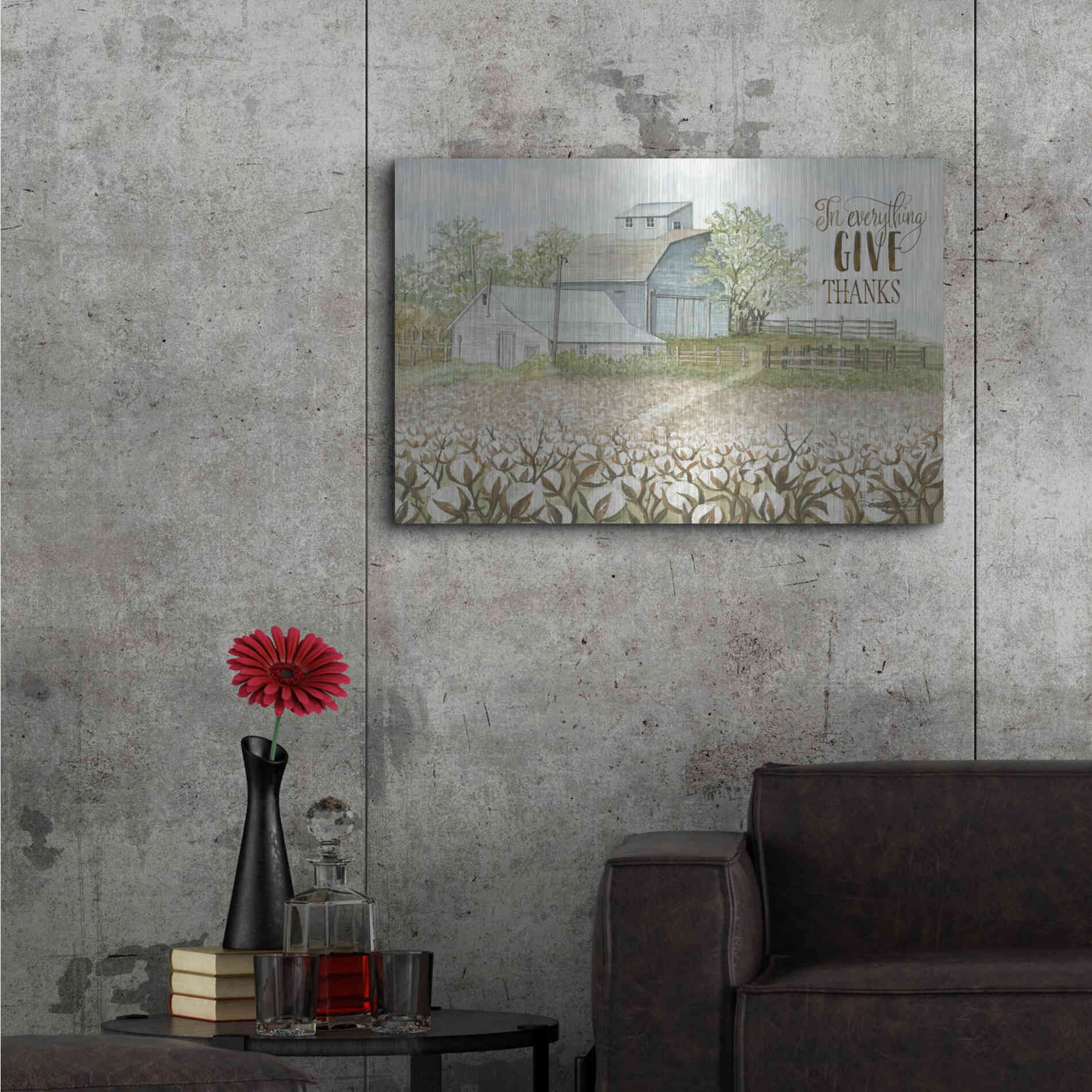 Luxe Metal Art 'In Everything Give Thanks Farmhouse' by Cindy Jacobs, Metal Wall Art,36x24