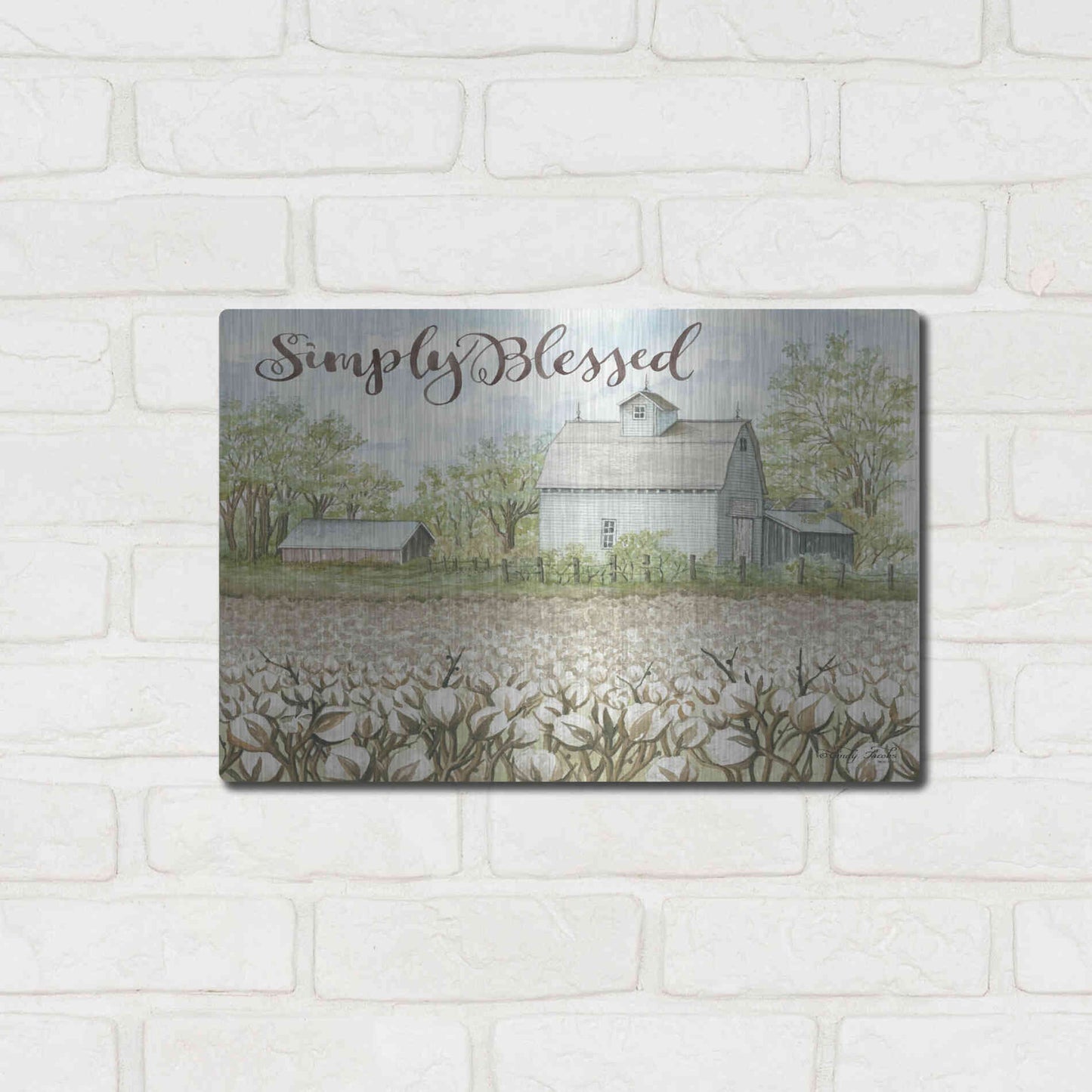 Luxe Metal Art 'Simply Blessed Farmhouse' by Cindy Jacobs, Metal Wall Art,16x12
