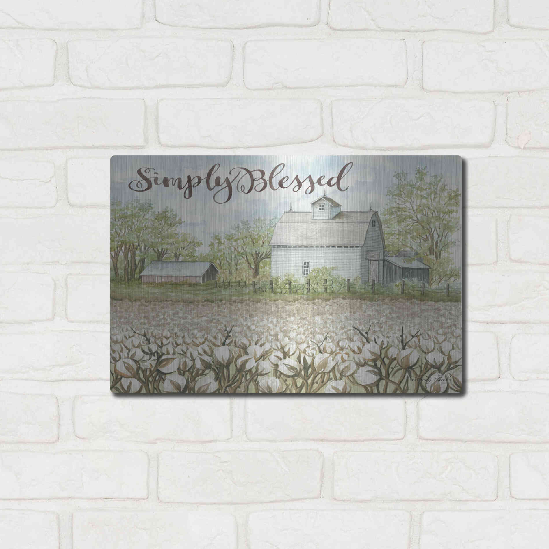 Luxe Metal Art 'Simply Blessed Farmhouse' by Cindy Jacobs, Metal Wall Art,16x12