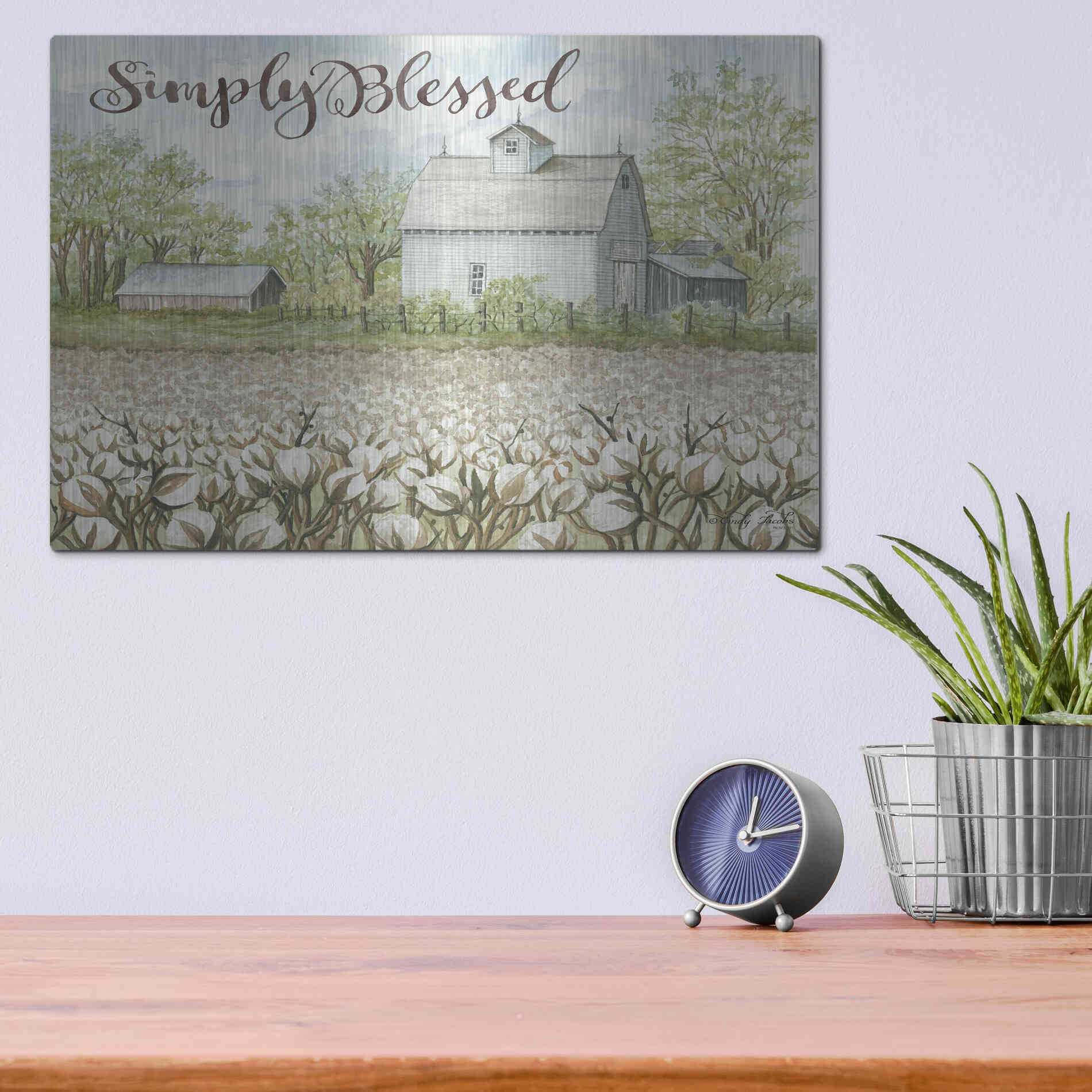 Luxe Metal Art 'Simply Blessed Farmhouse' by Cindy Jacobs, Metal Wall Art,16x12
