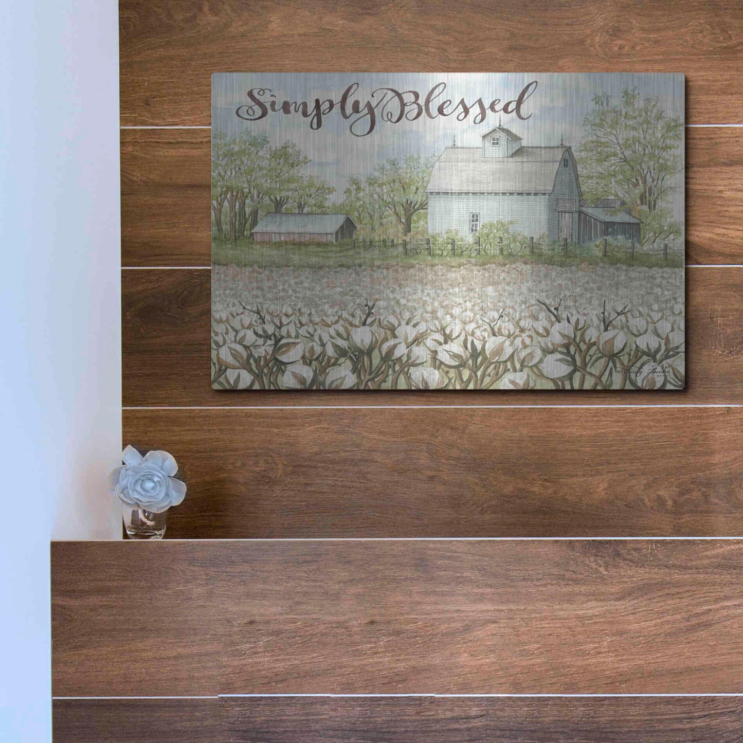 Luxe Metal Art 'Simply Blessed Farmhouse' by Cindy Jacobs, Metal Wall Art,16x12