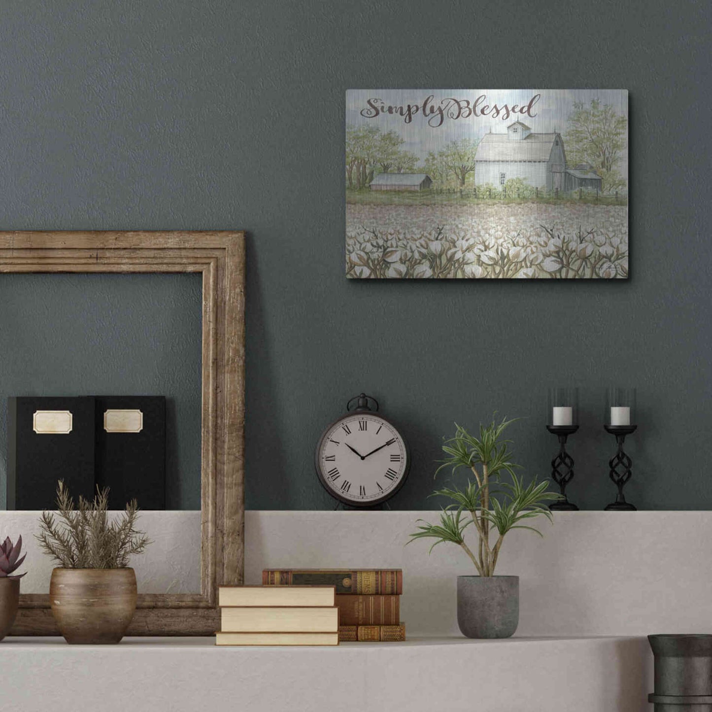Luxe Metal Art 'Simply Blessed Farmhouse' by Cindy Jacobs, Metal Wall Art,16x12