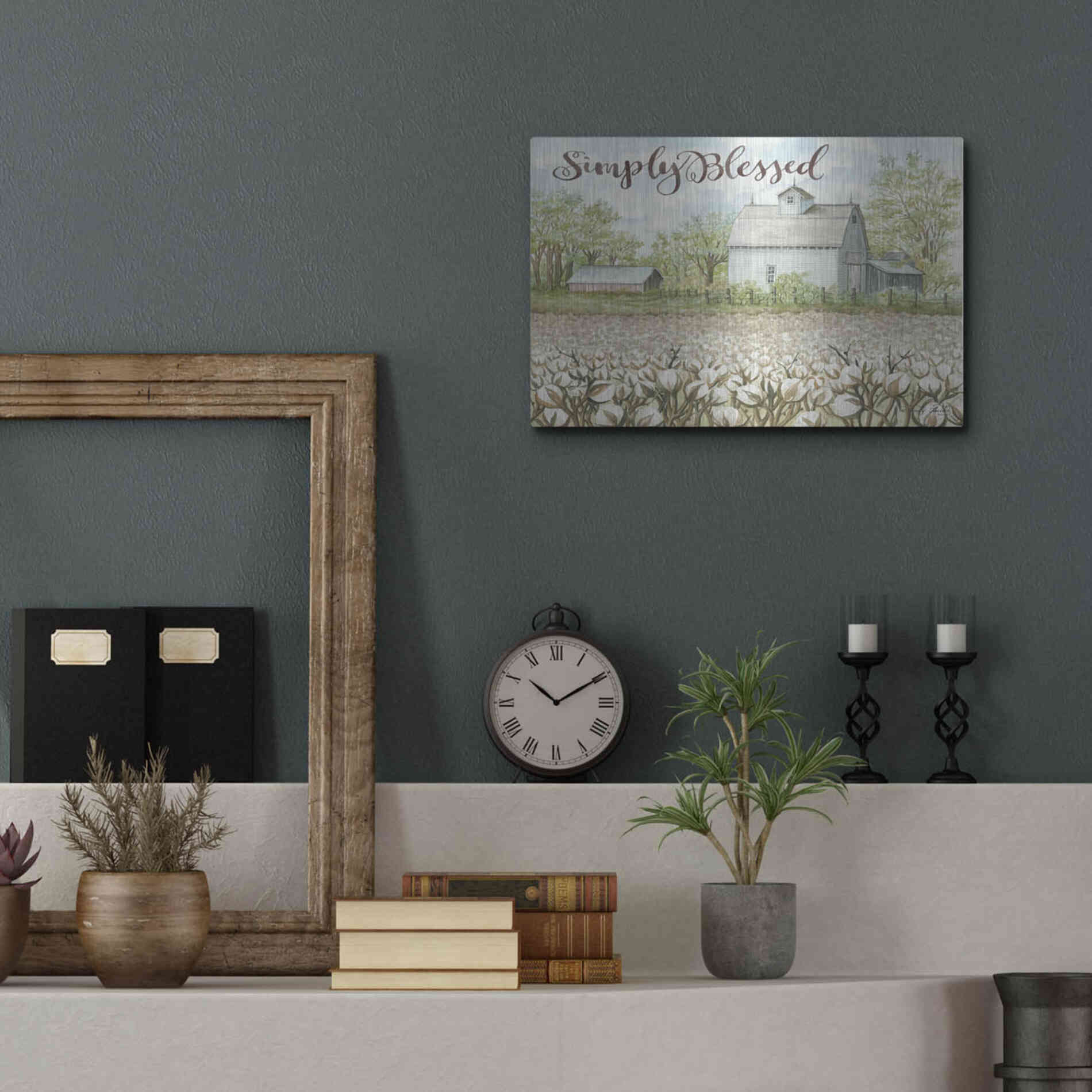 Luxe Metal Art 'Simply Blessed Farmhouse' by Cindy Jacobs, Metal Wall Art,16x12
