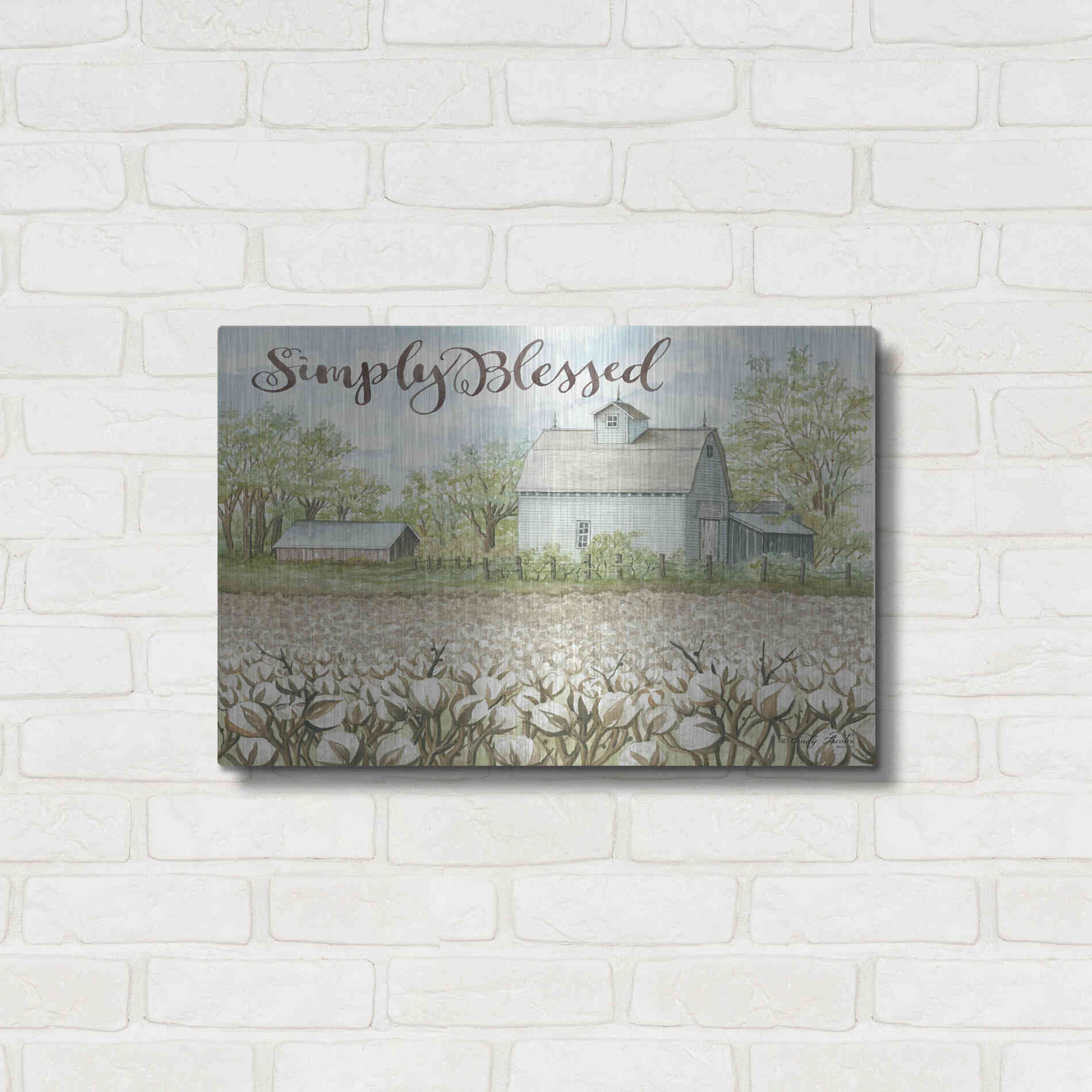 Luxe Metal Art 'Simply Blessed Farmhouse' by Cindy Jacobs, Metal Wall Art,24x16