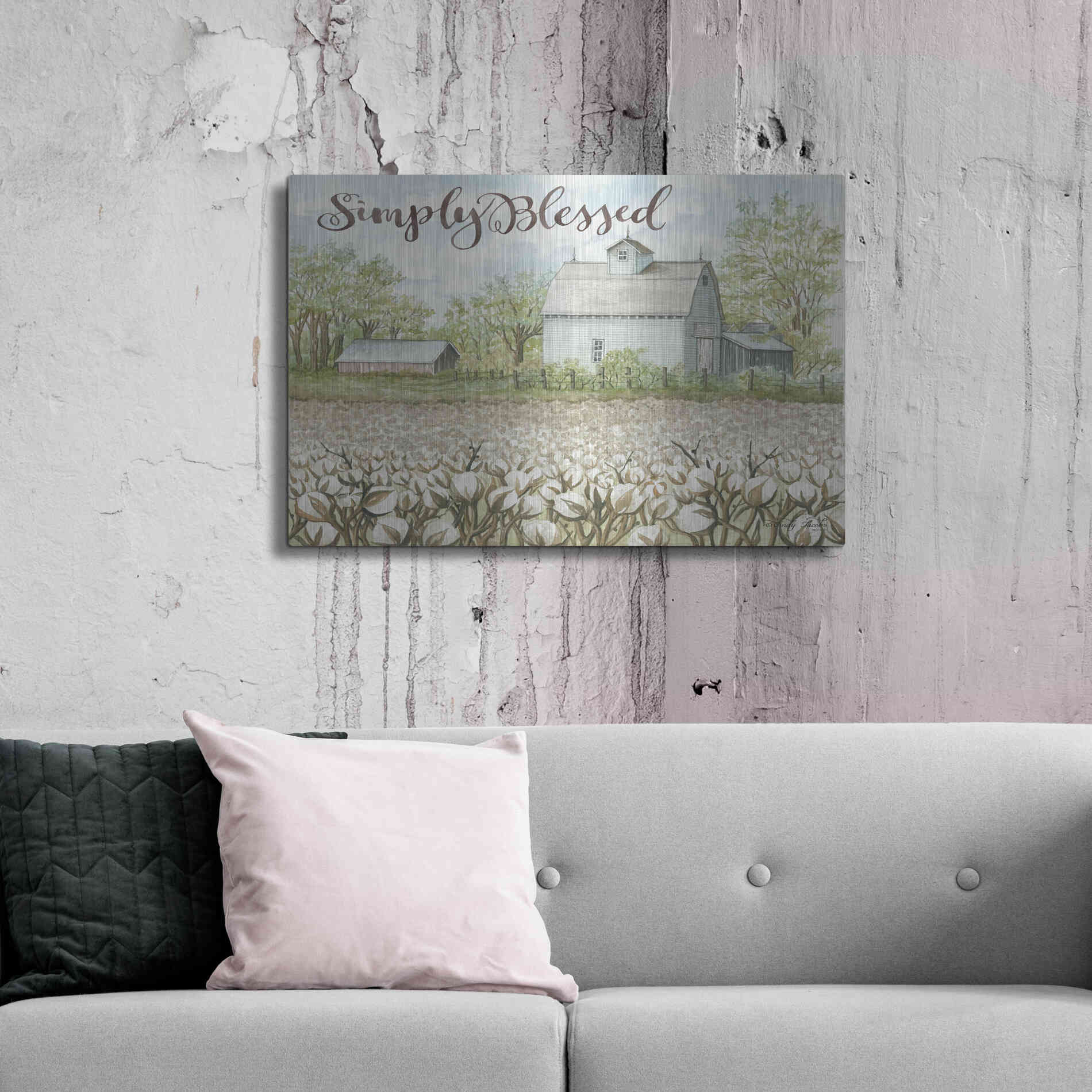 Luxe Metal Art 'Simply Blessed Farmhouse' by Cindy Jacobs, Metal Wall Art,36x24