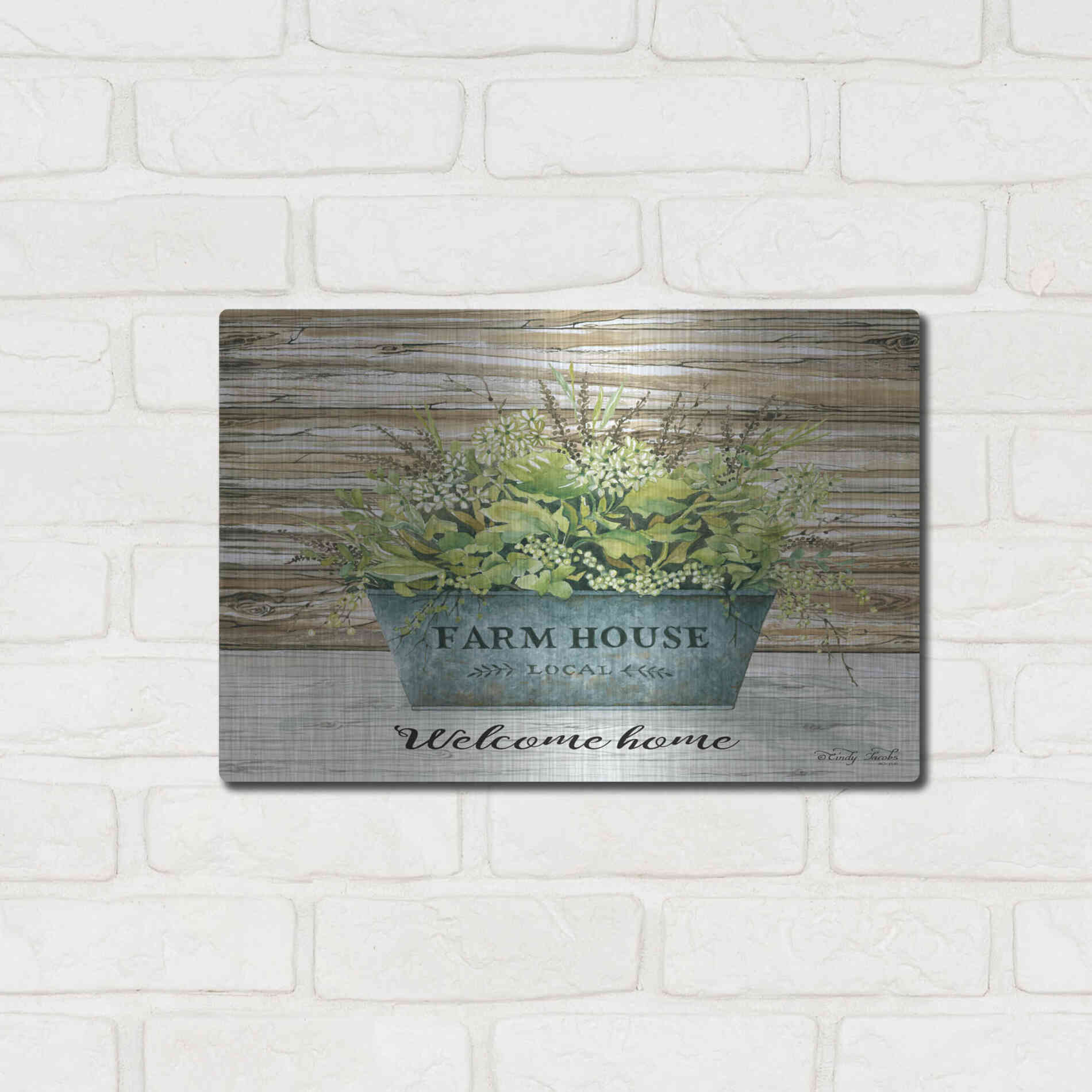 Luxe Metal Art 'Welcome Home' by Cindy Jacobs, Metal Wall Art,16x12