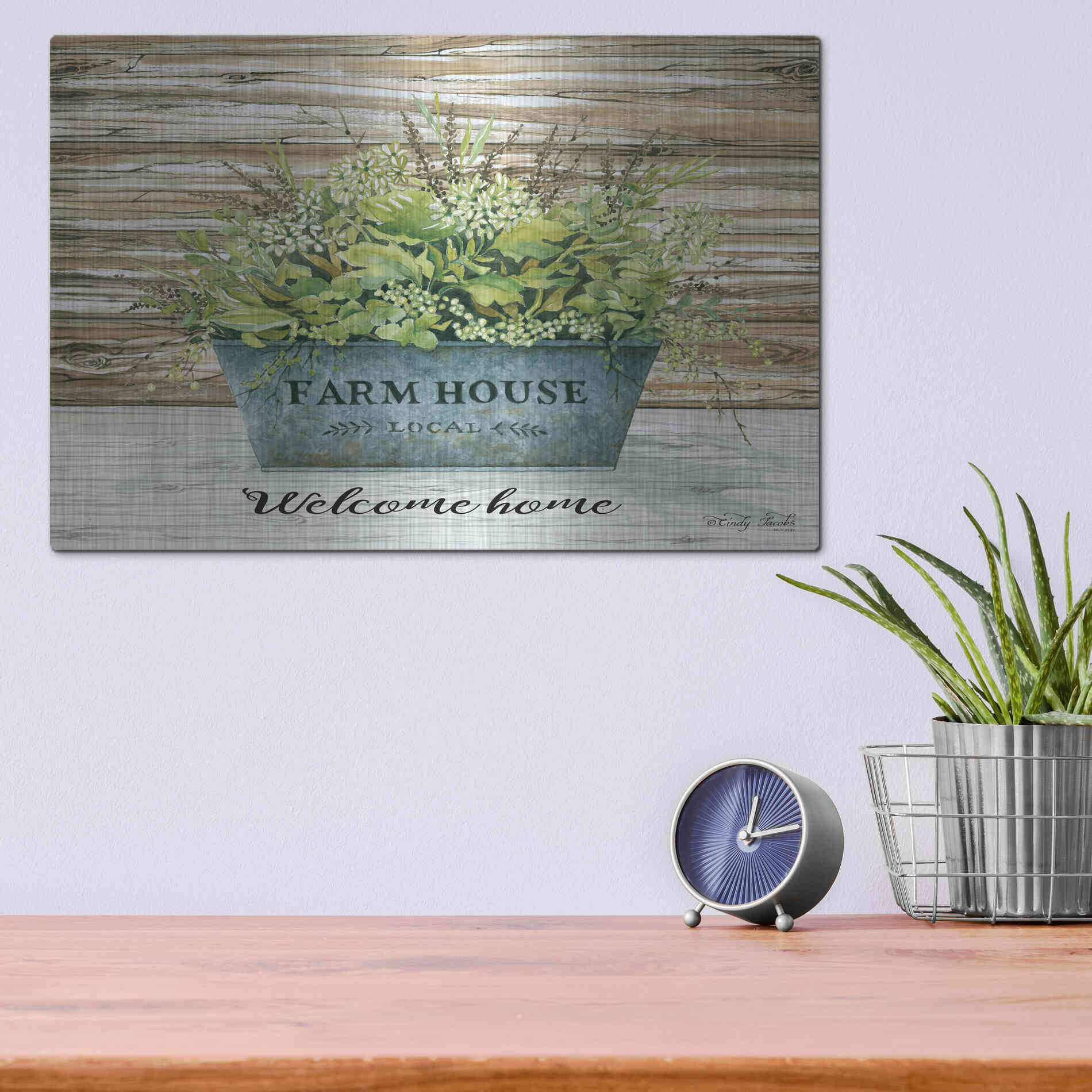 Luxe Metal Art 'Welcome Home' by Cindy Jacobs, Metal Wall Art,16x12