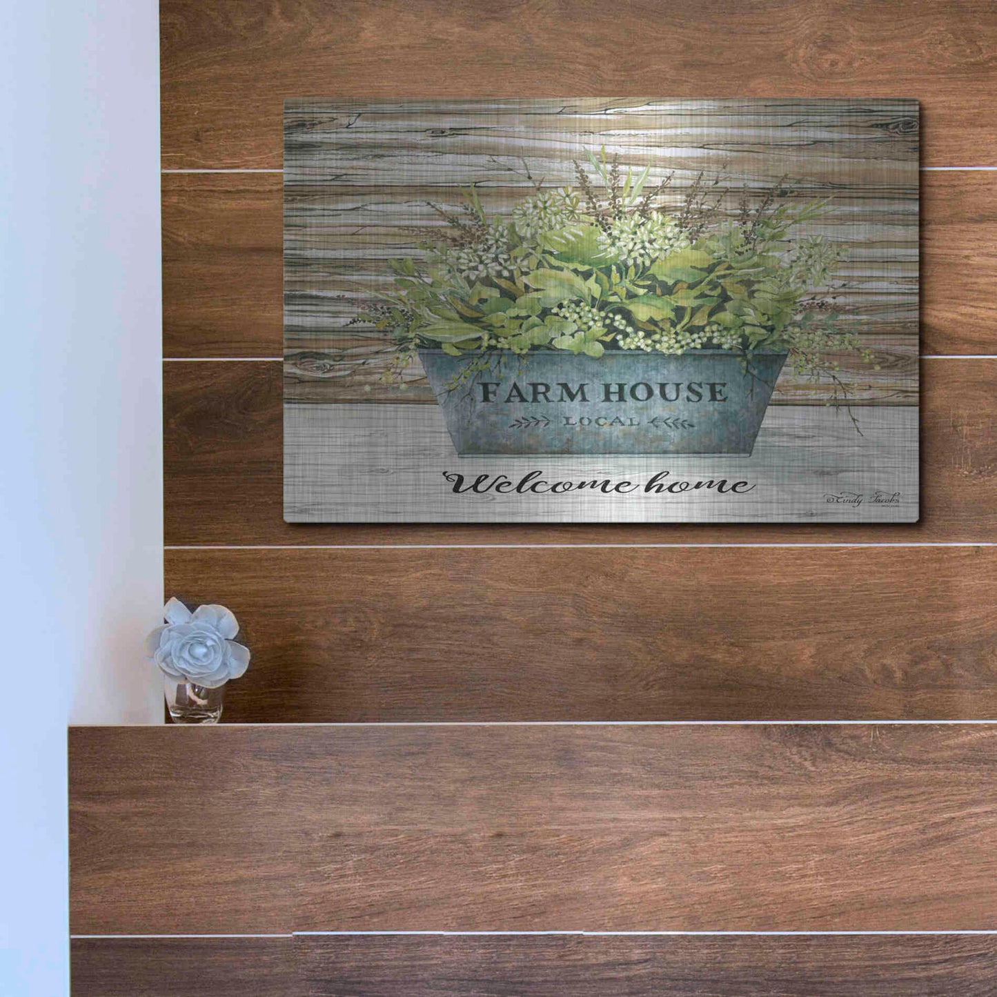 Luxe Metal Art 'Welcome Home' by Cindy Jacobs, Metal Wall Art,16x12