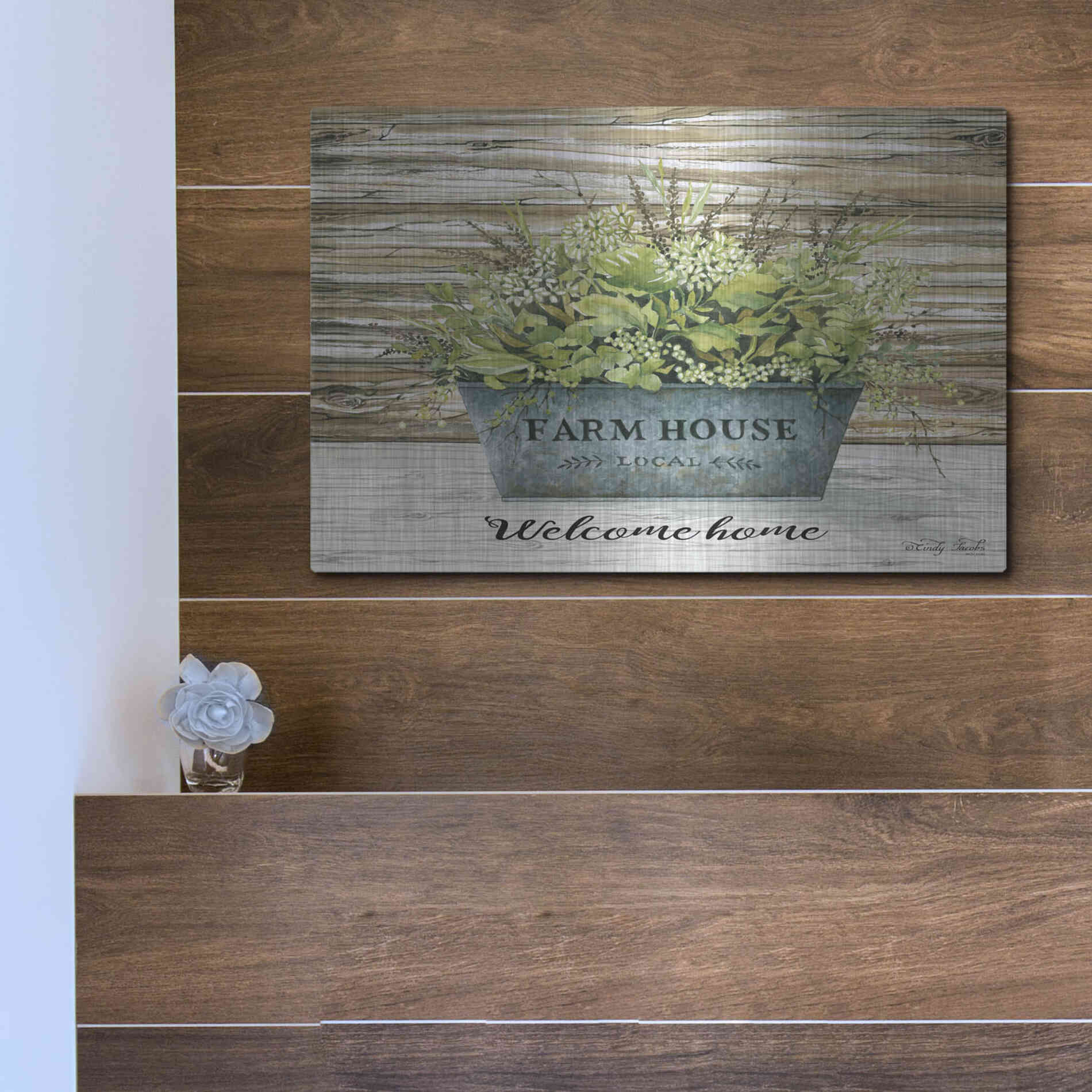 Luxe Metal Art 'Welcome Home' by Cindy Jacobs, Metal Wall Art,16x12