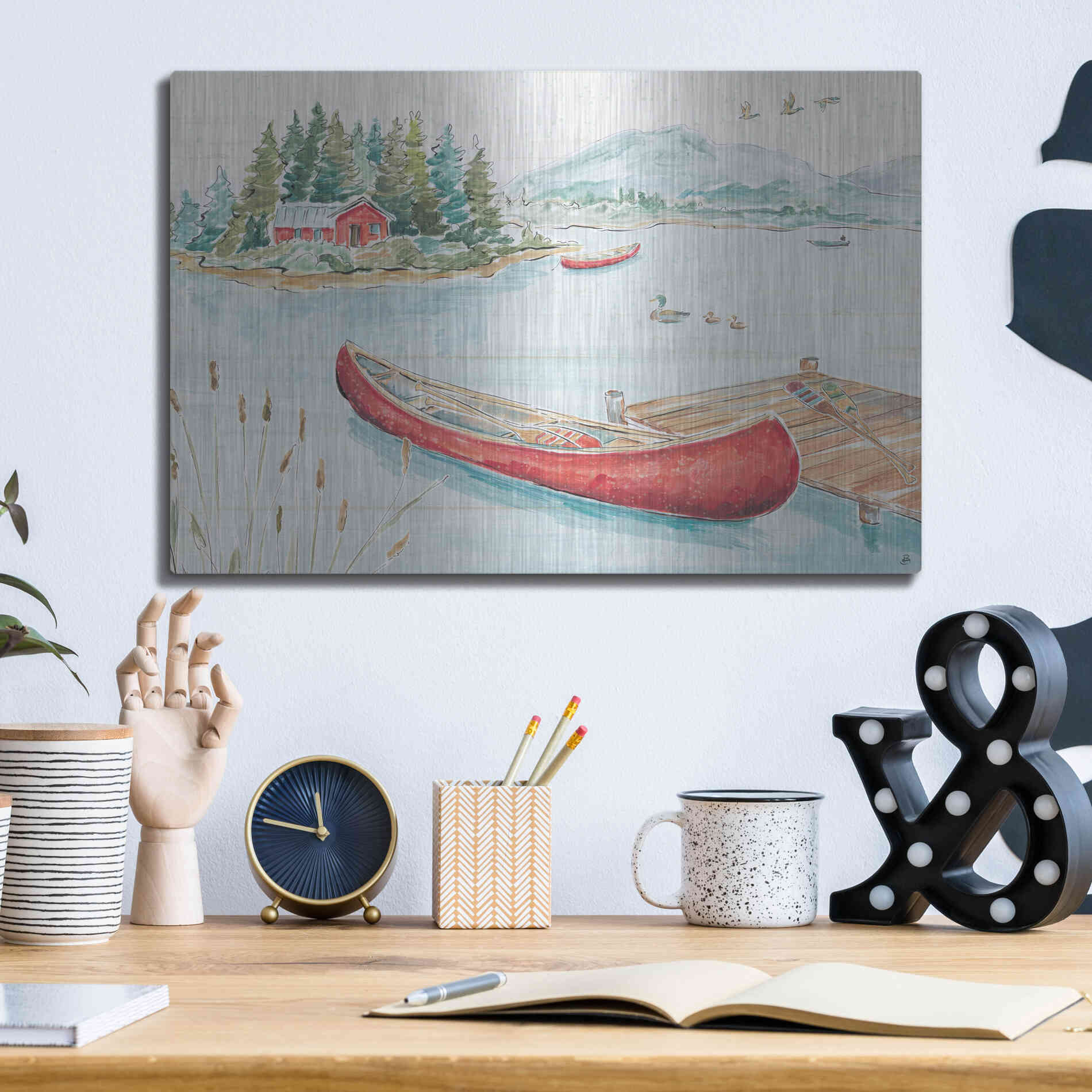 Luxe Metal Art 'Lake Moments II' by Daphne Brissonet, Metal Wall Art,16x12