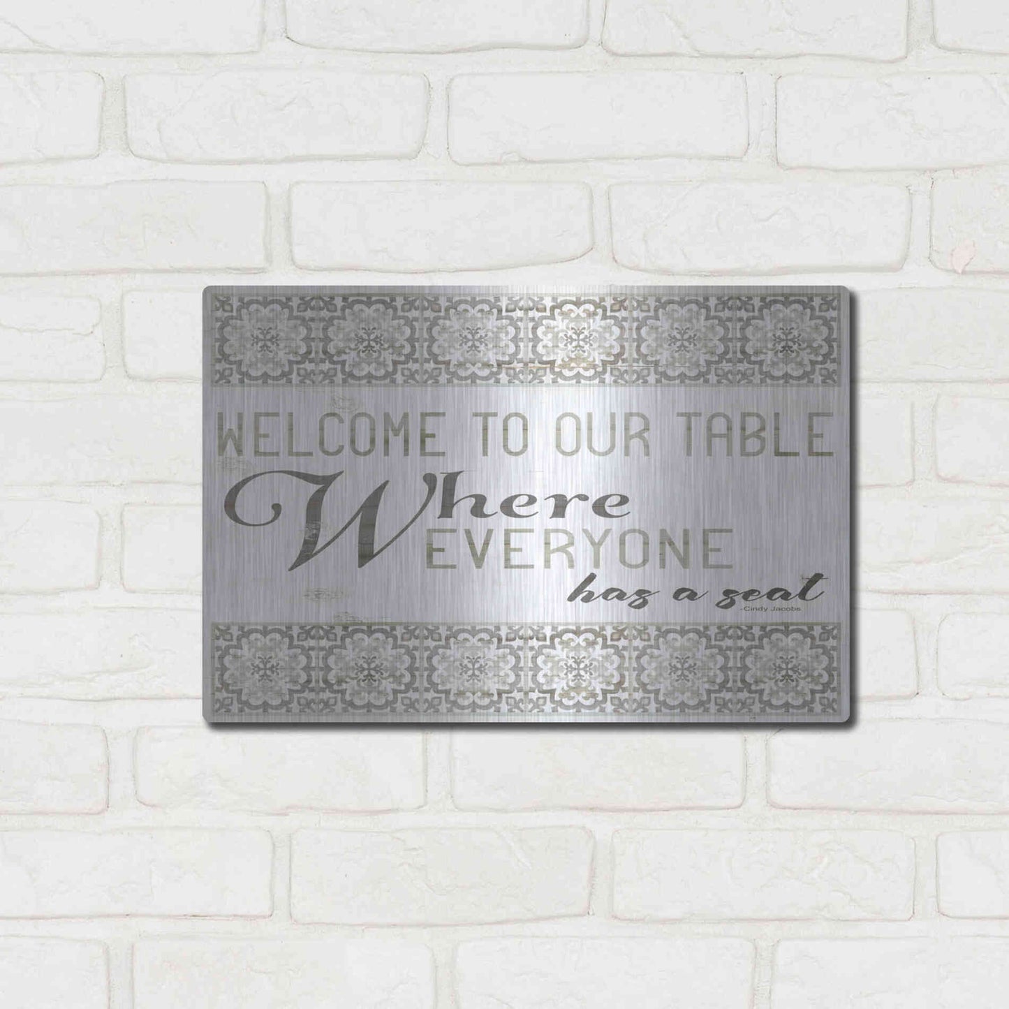 Luxe Metal Art 'Welcome to Our Table' by Cindy Jacobs, Metal Wall Art,16x12