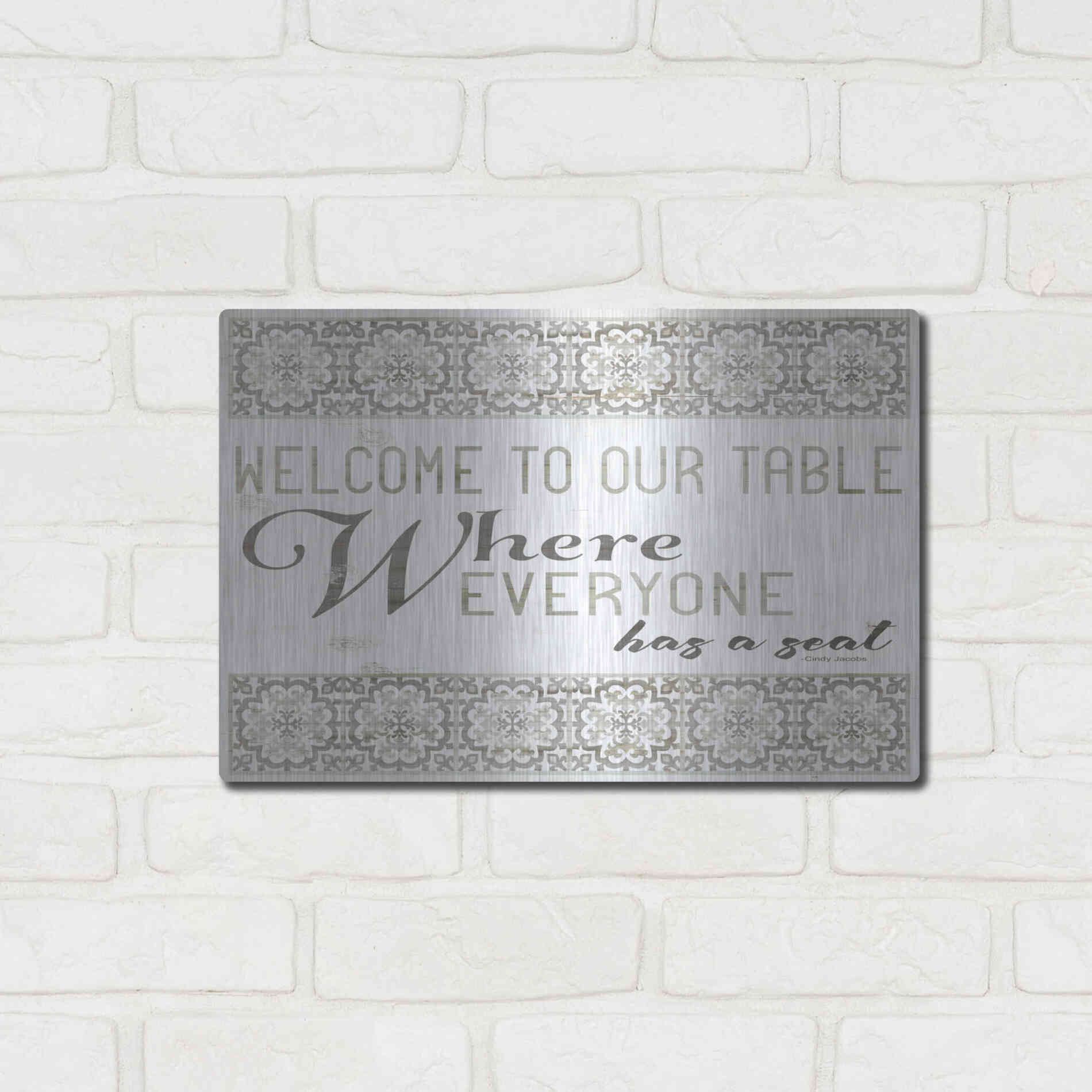 Luxe Metal Art 'Welcome to Our Table' by Cindy Jacobs, Metal Wall Art,16x12