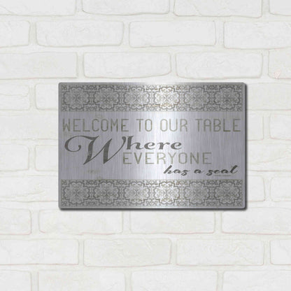 Luxe Metal Art 'Welcome to Our Table' by Cindy Jacobs, Metal Wall Art,16x12