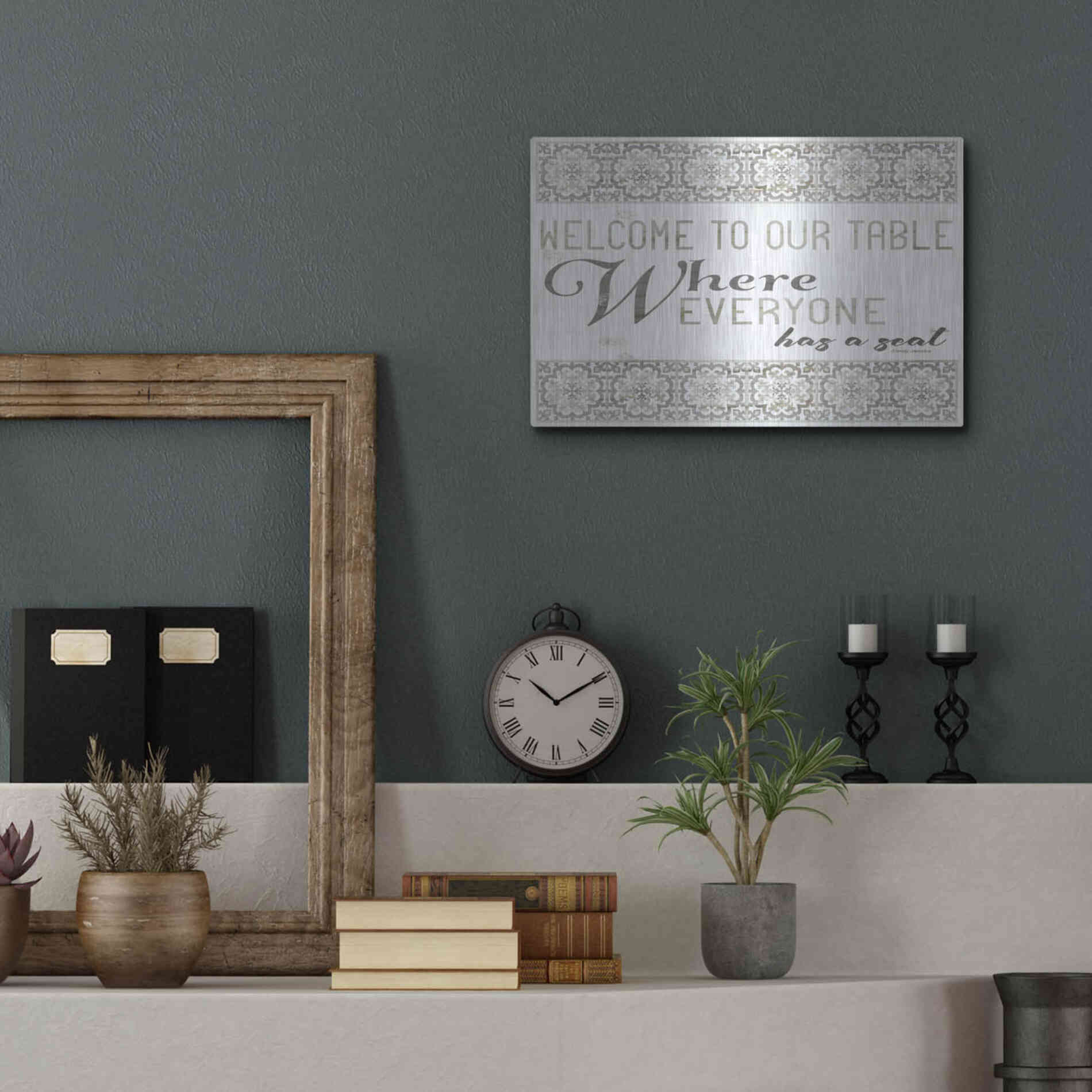 Luxe Metal Art 'Welcome to Our Table' by Cindy Jacobs, Metal Wall Art,16x12