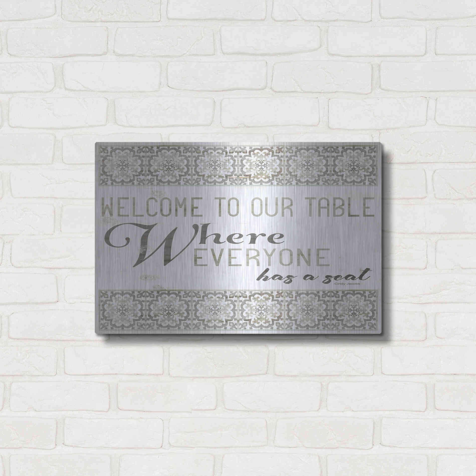 Luxe Metal Art 'Welcome to Our Table' by Cindy Jacobs, Metal Wall Art,24x16