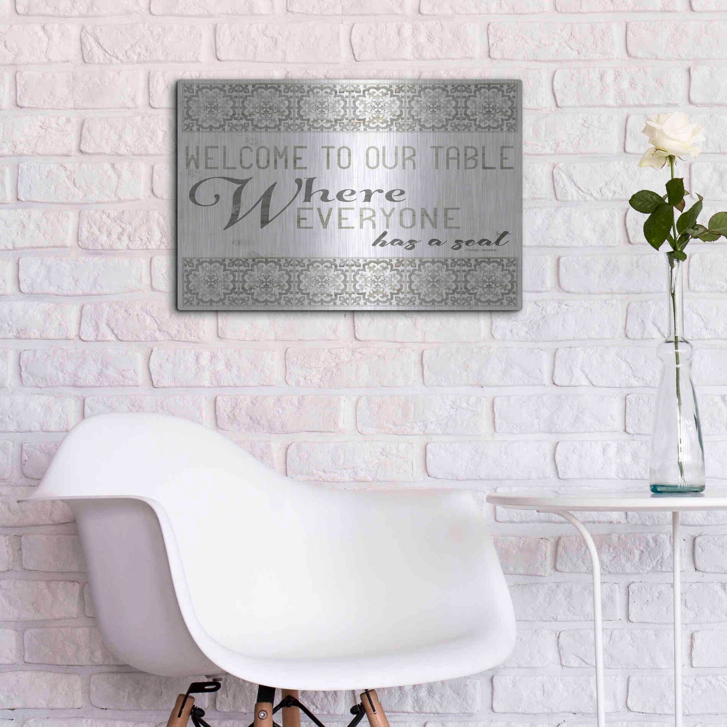 Luxe Metal Art 'Welcome to Our Table' by Cindy Jacobs, Metal Wall Art,24x16