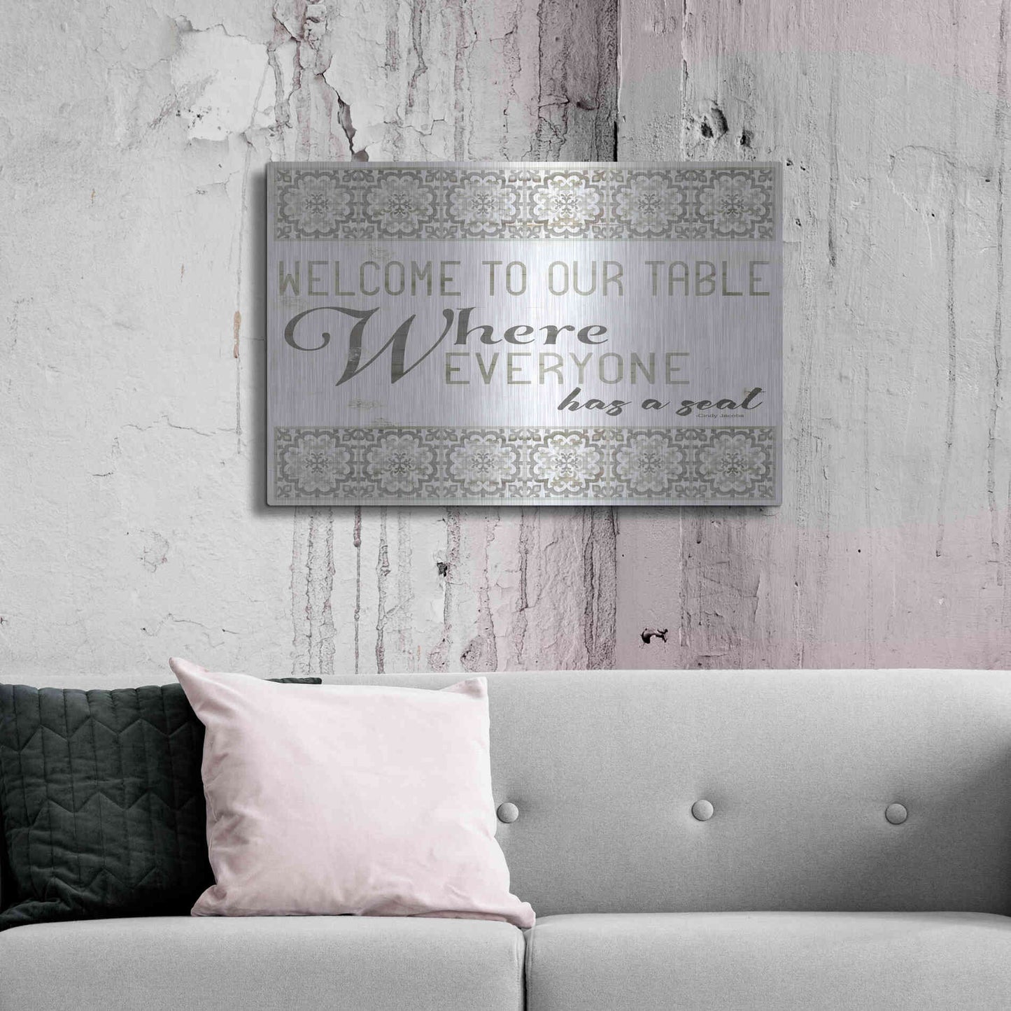 Luxe Metal Art 'Welcome to Our Table' by Cindy Jacobs, Metal Wall Art,36x24
