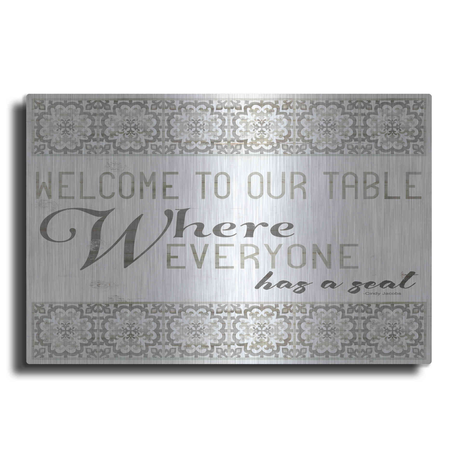 Luxe Metal Art 'Welcome to Our Table' by Cindy Jacobs, Metal Wall Art