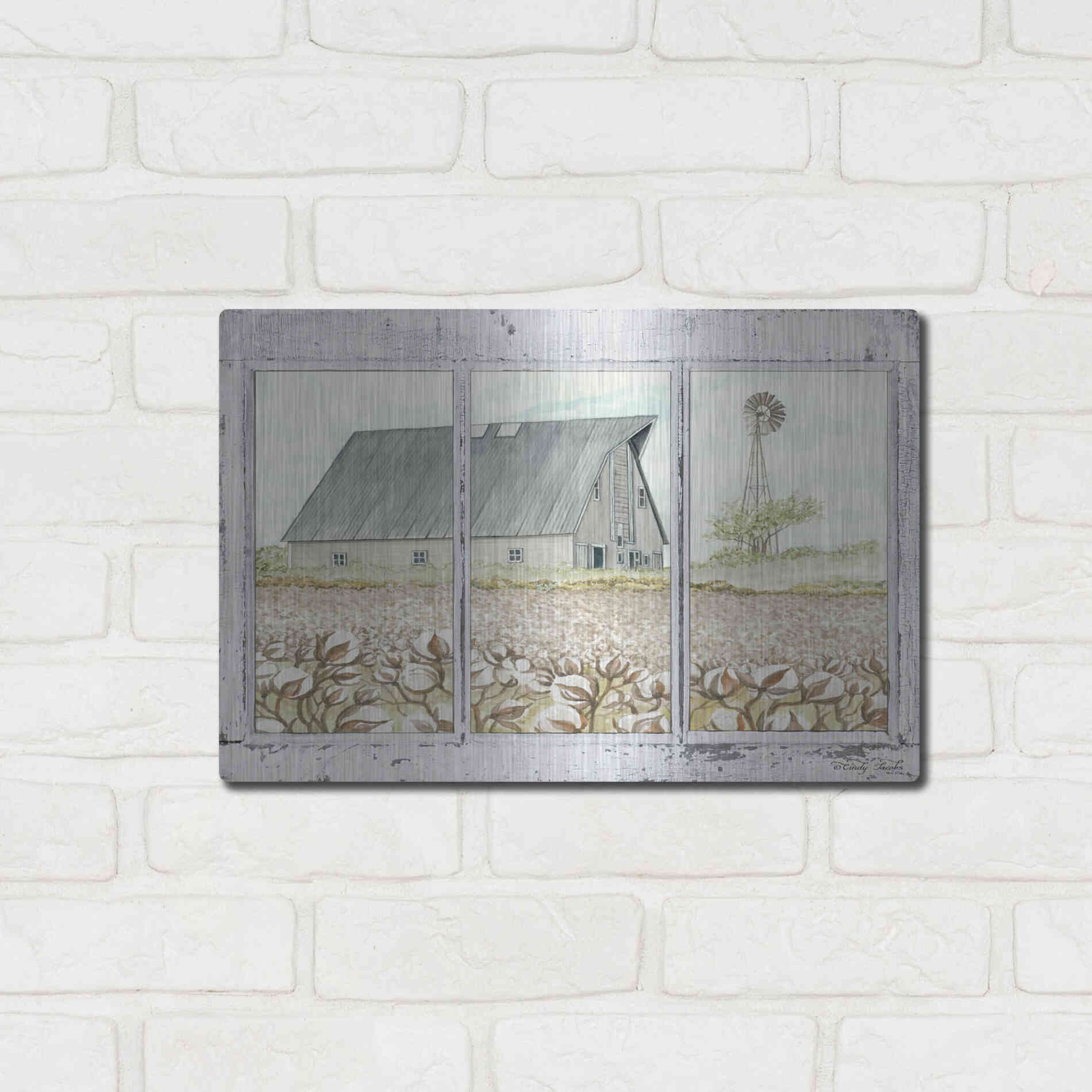 Luxe Metal Art 'Farmland View' by Cindy Jacobs, Metal Wall Art,16x12