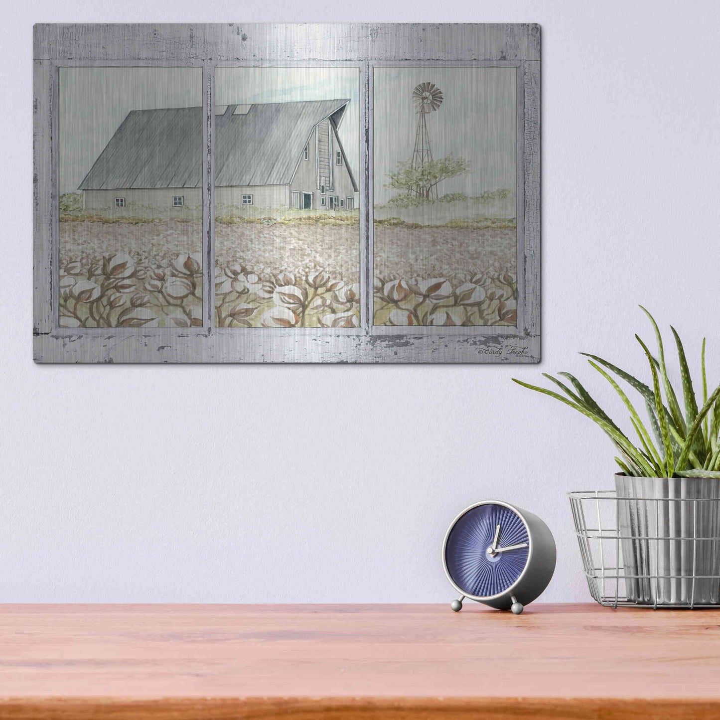 Luxe Metal Art 'Farmland View' by Cindy Jacobs, Metal Wall Art,16x12