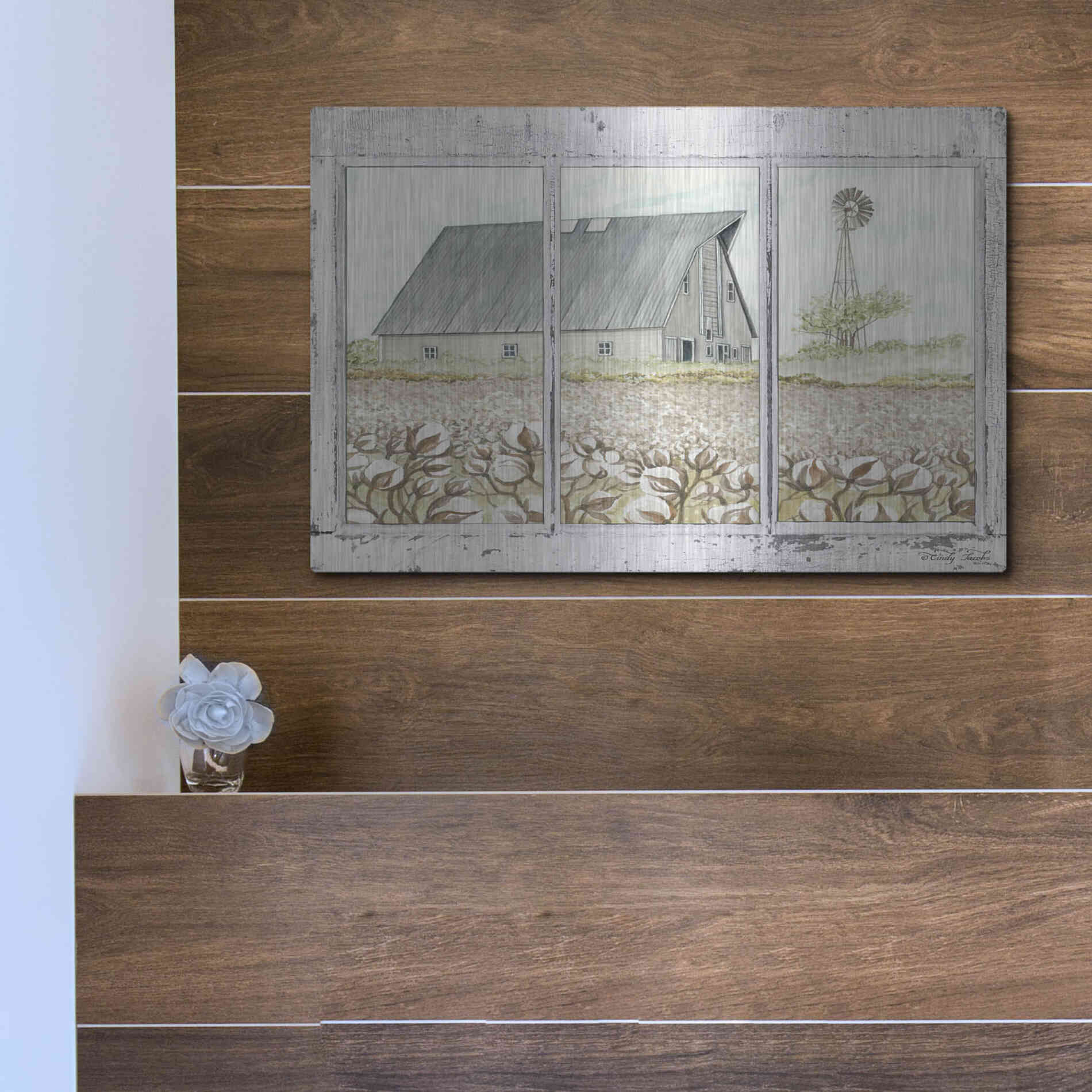 Luxe Metal Art 'Farmland View' by Cindy Jacobs, Metal Wall Art,16x12