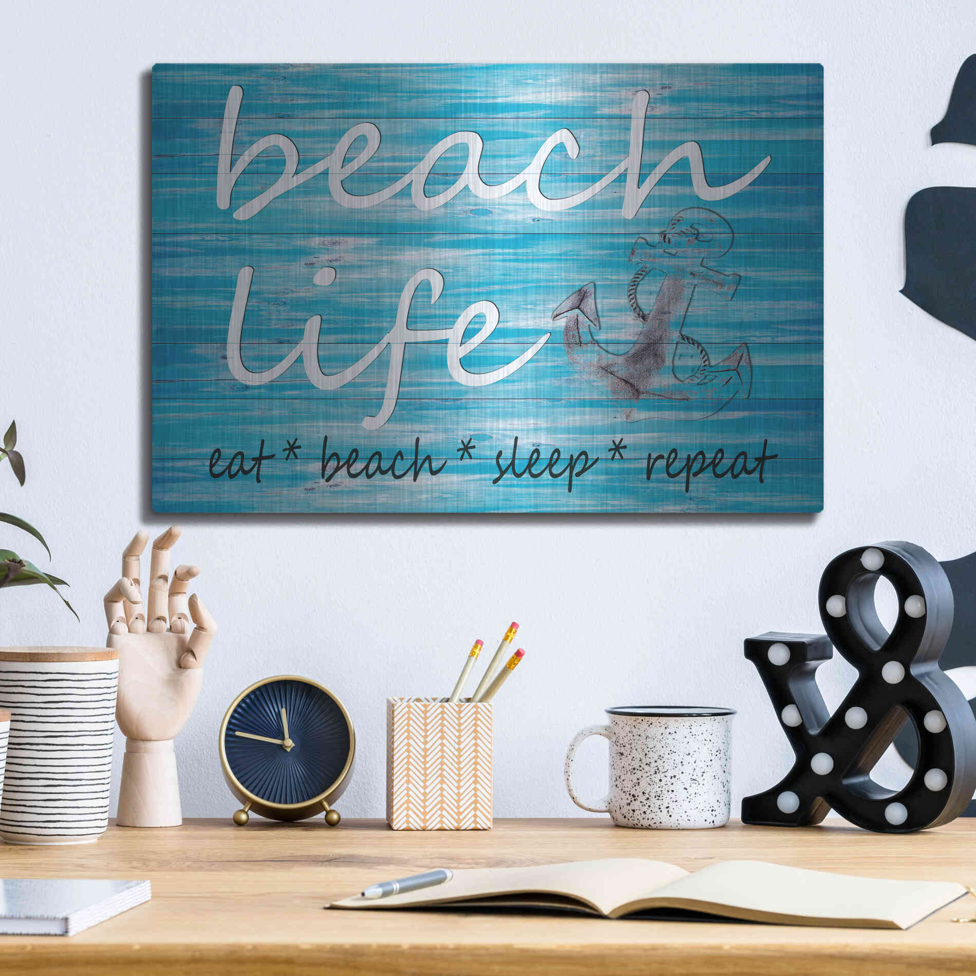 Luxe Metal Art 'Beach Life' by Cindy Jacobs, Metal Wall Art,16x12