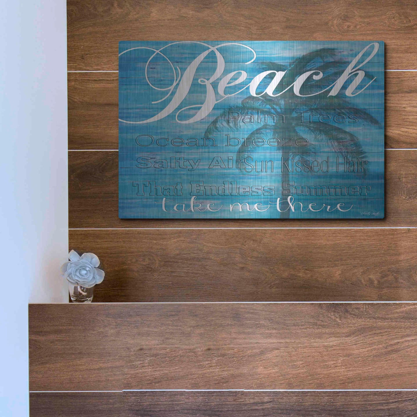 Luxe Metal Art 'Beach - Take Me There' by Cindy Jacobs, Metal Wall Art,16x12
