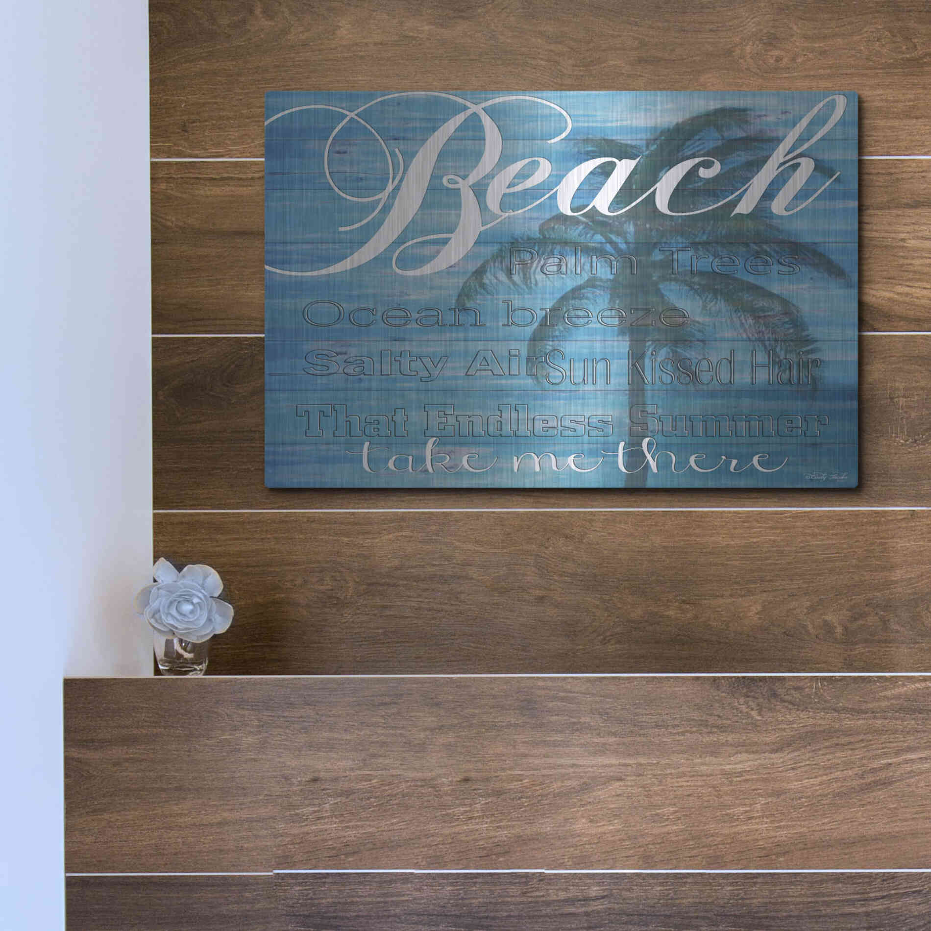 Luxe Metal Art 'Beach - Take Me There' by Cindy Jacobs, Metal Wall Art,16x12