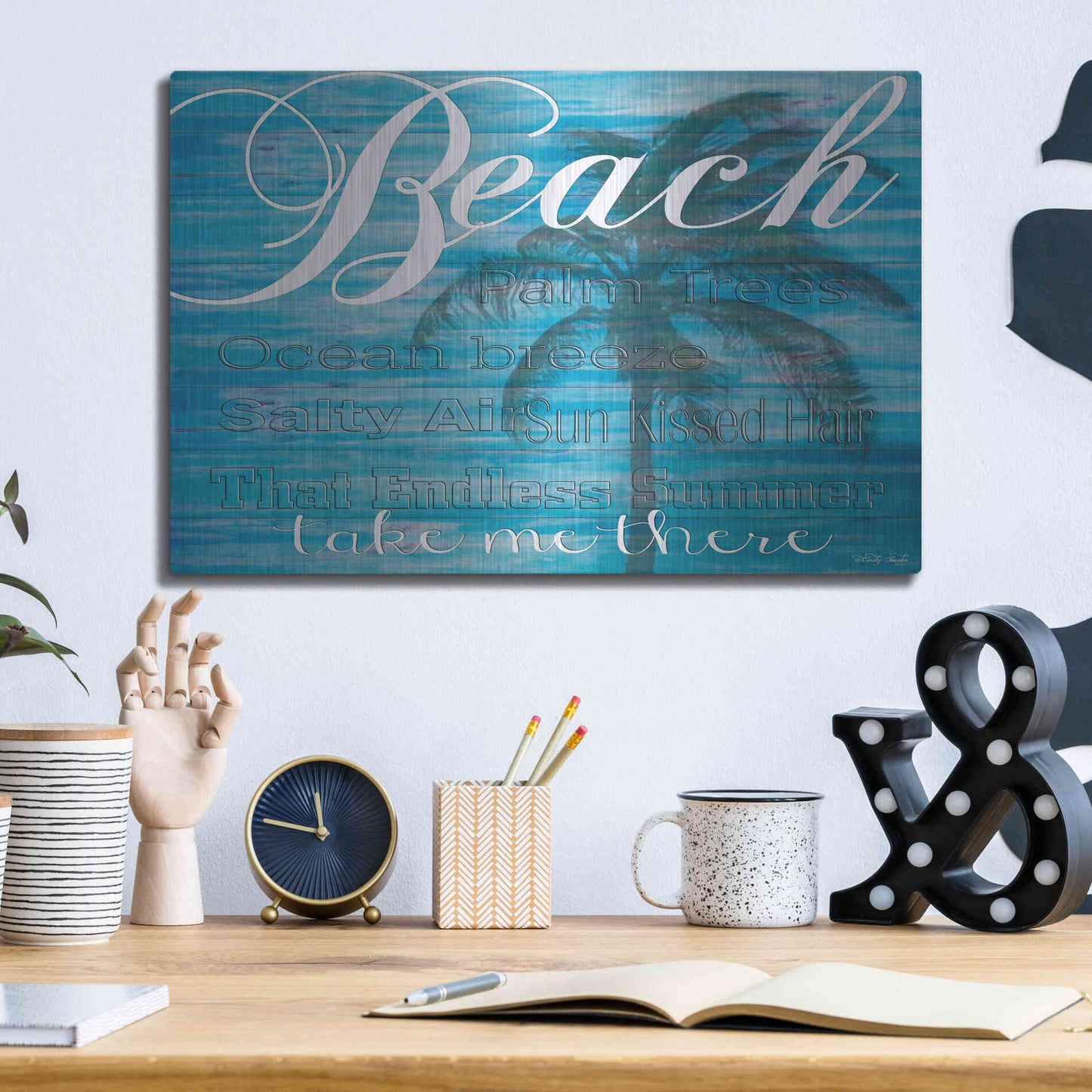 Luxe Metal Art 'Beach - Take Me There' by Cindy Jacobs, Metal Wall Art,16x12