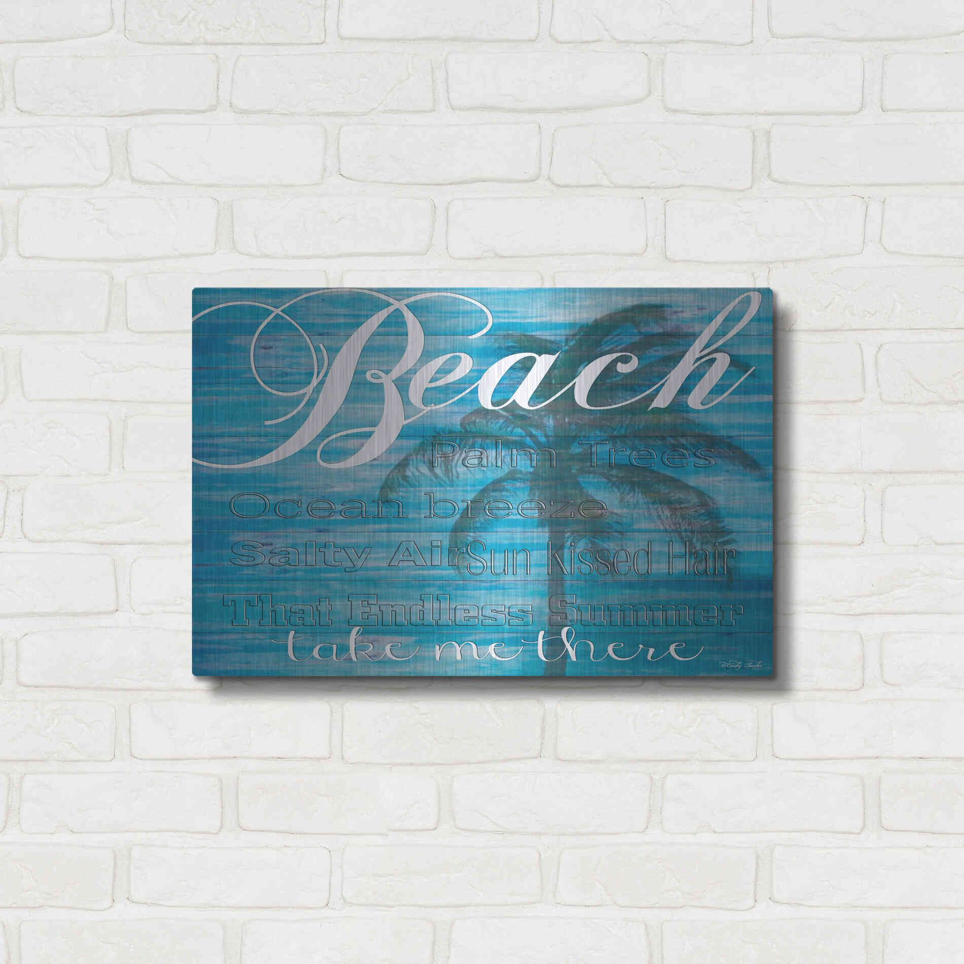Luxe Metal Art 'Beach - Take Me There' by Cindy Jacobs, Metal Wall Art,24x16