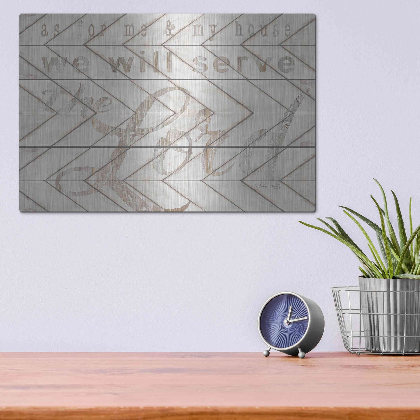 Luxe Metal Art 'We Will Serve the Lord' by Cindy Jacobs, Metal Wall Art,16x12