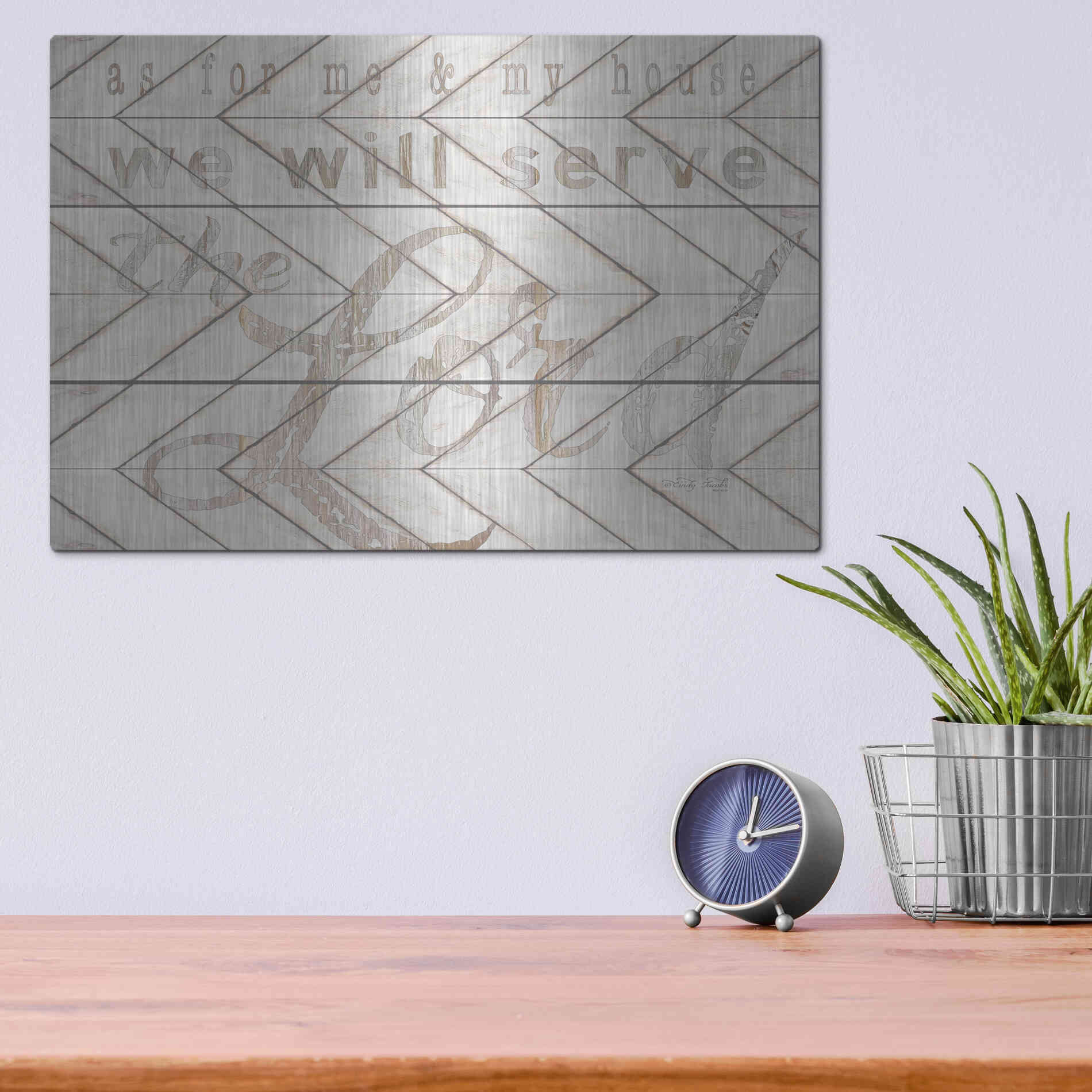 Luxe Metal Art 'We Will Serve the Lord' by Cindy Jacobs, Metal Wall Art,16x12