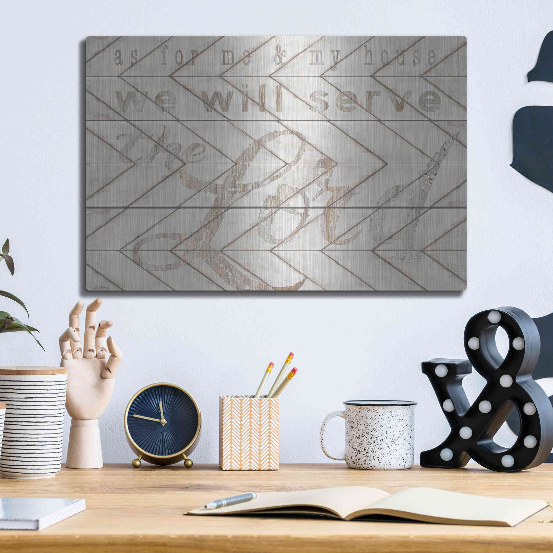 Luxe Metal Art 'We Will Serve the Lord' by Cindy Jacobs, Metal Wall Art,16x12
