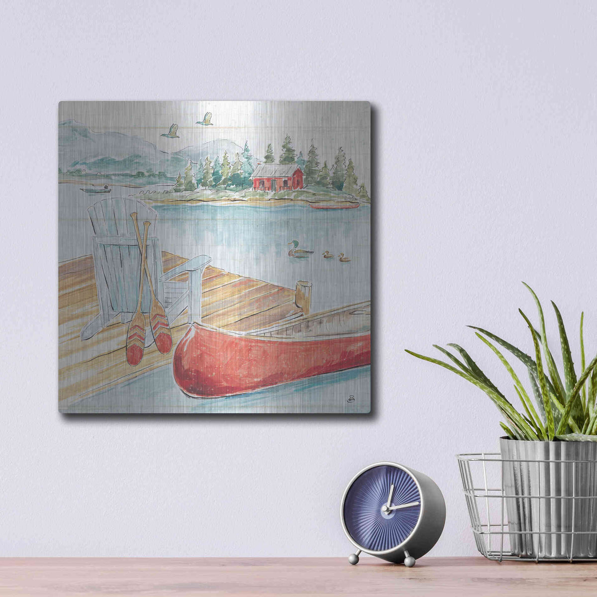 Luxe Metal Art 'Lake Moments III' by Daphne Brissonet, Metal Wall Art,12x12