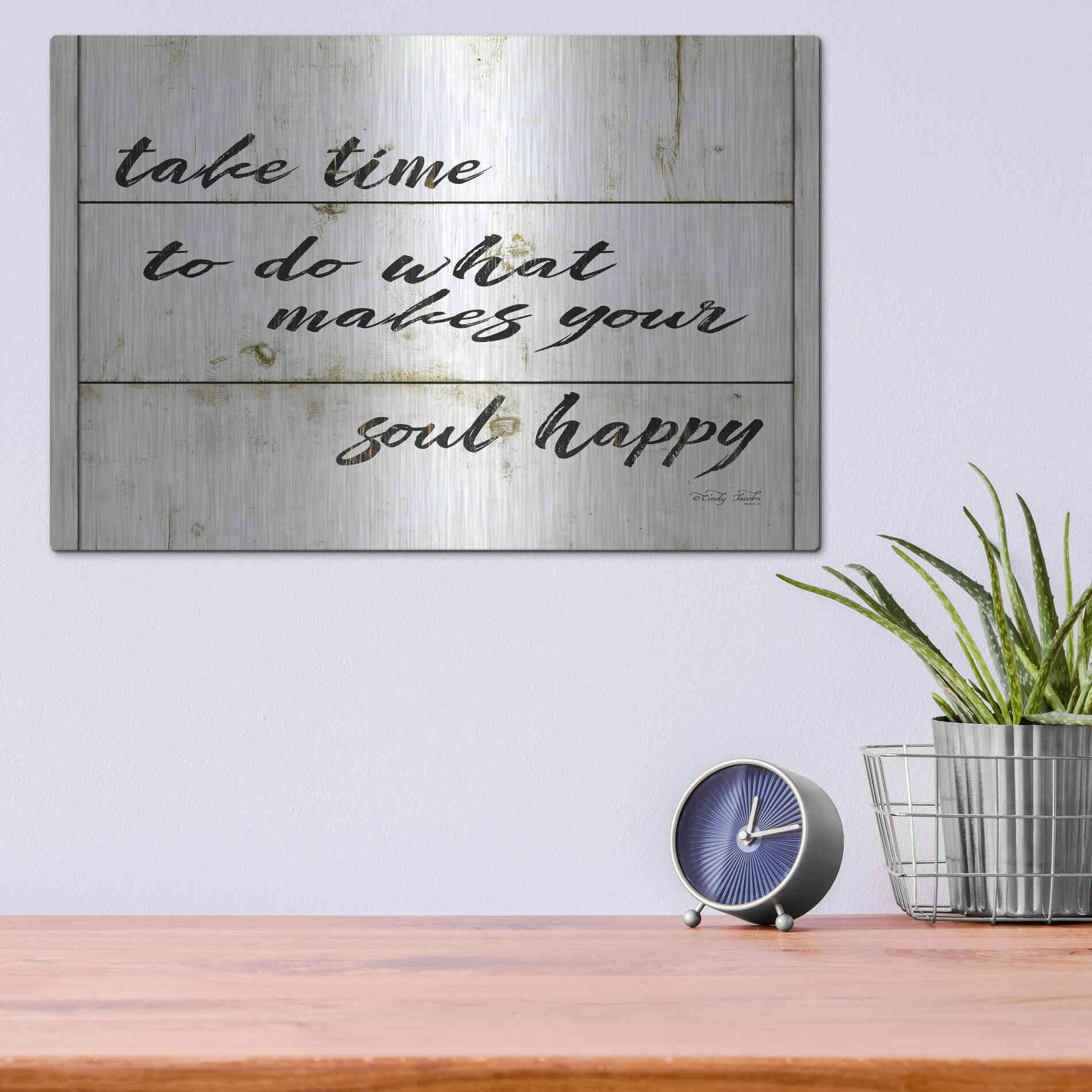 Luxe Metal Art 'Soul Happy' by Cindy Jacobs, Metal Wall Art,16x12
