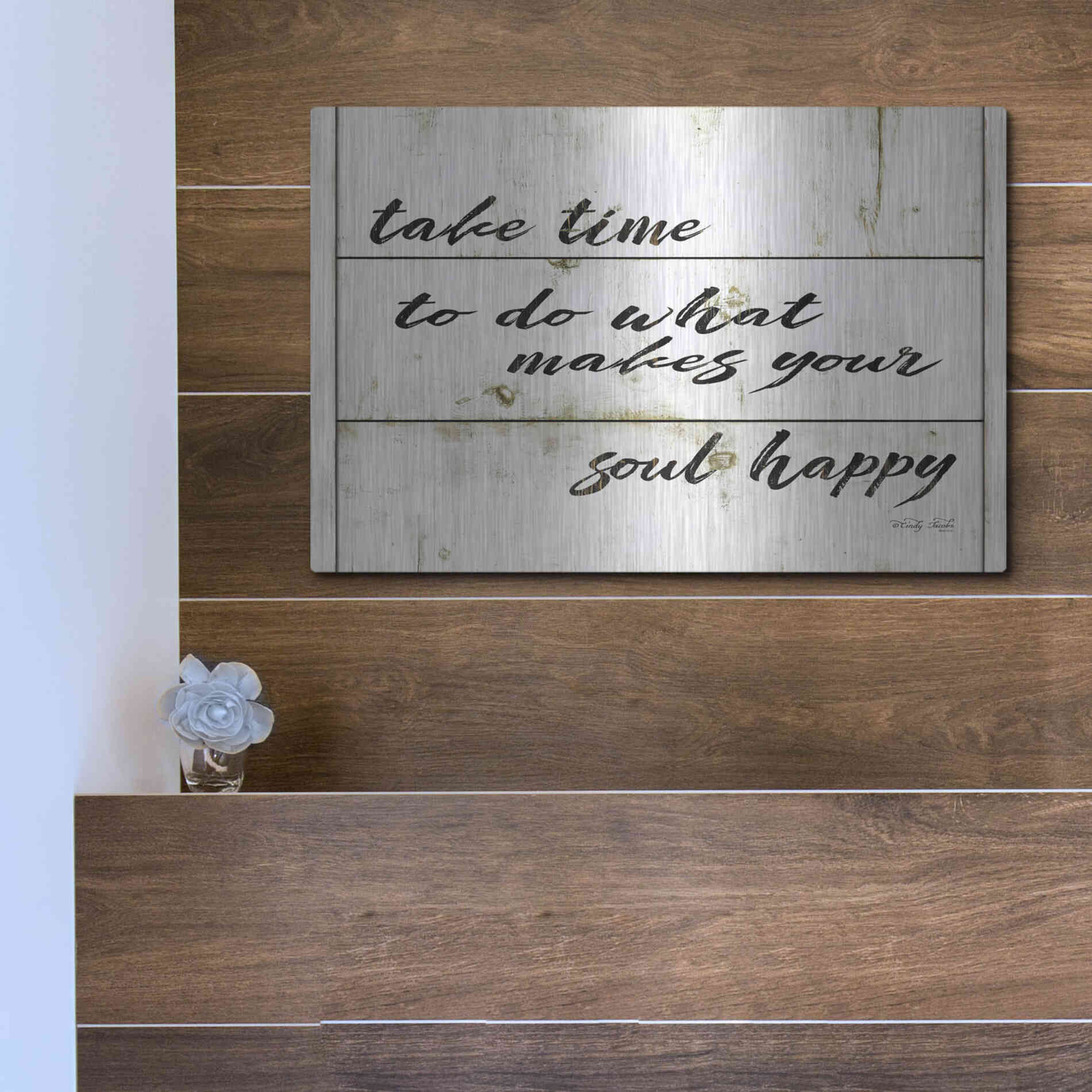 Luxe Metal Art 'Soul Happy' by Cindy Jacobs, Metal Wall Art,16x12