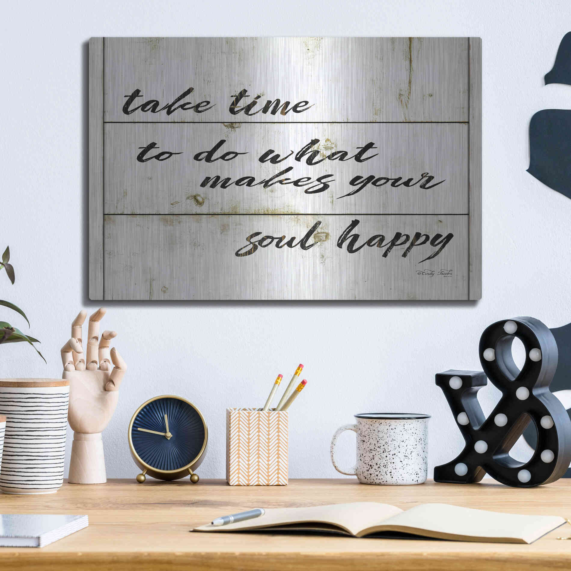 Luxe Metal Art 'Soul Happy' by Cindy Jacobs, Metal Wall Art,16x12