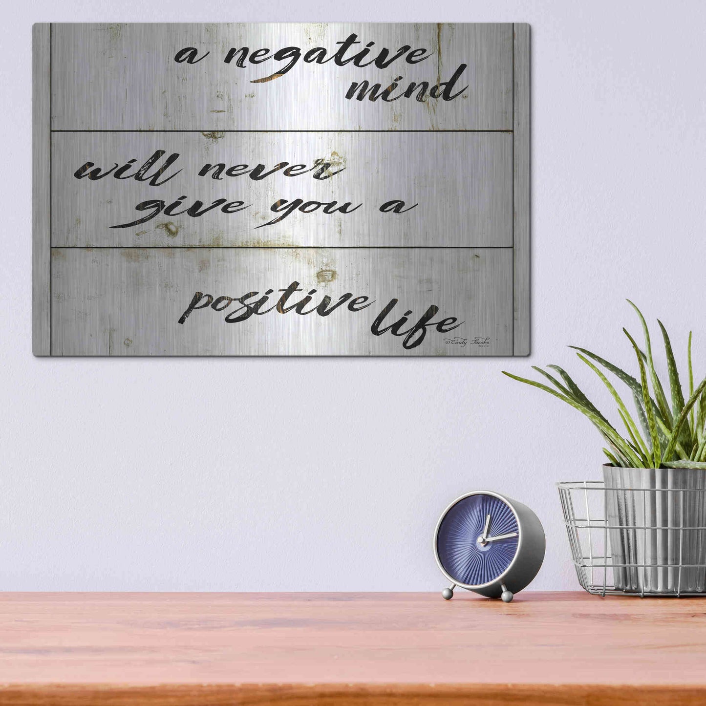 Luxe Metal Art 'Positive Life' by Cindy Jacobs, Metal Wall Art,16x12