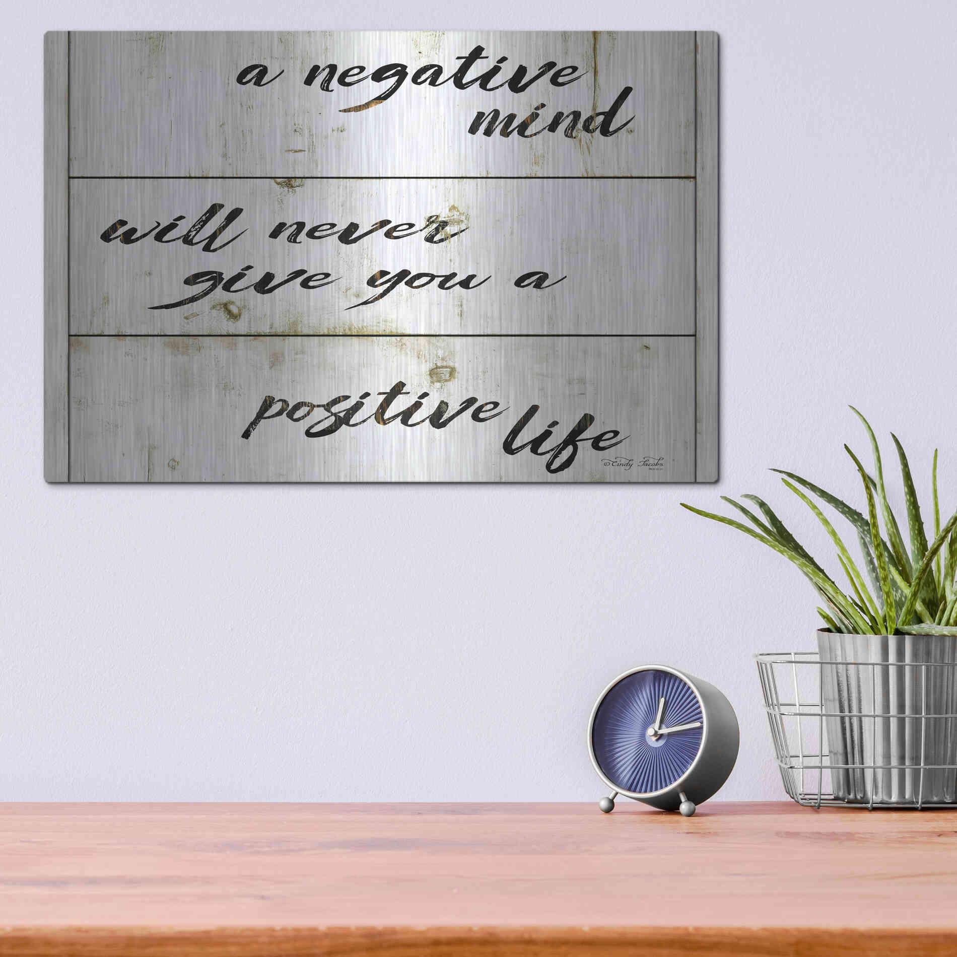 Luxe Metal Art 'Positive Life' by Cindy Jacobs, Metal Wall Art,16x12