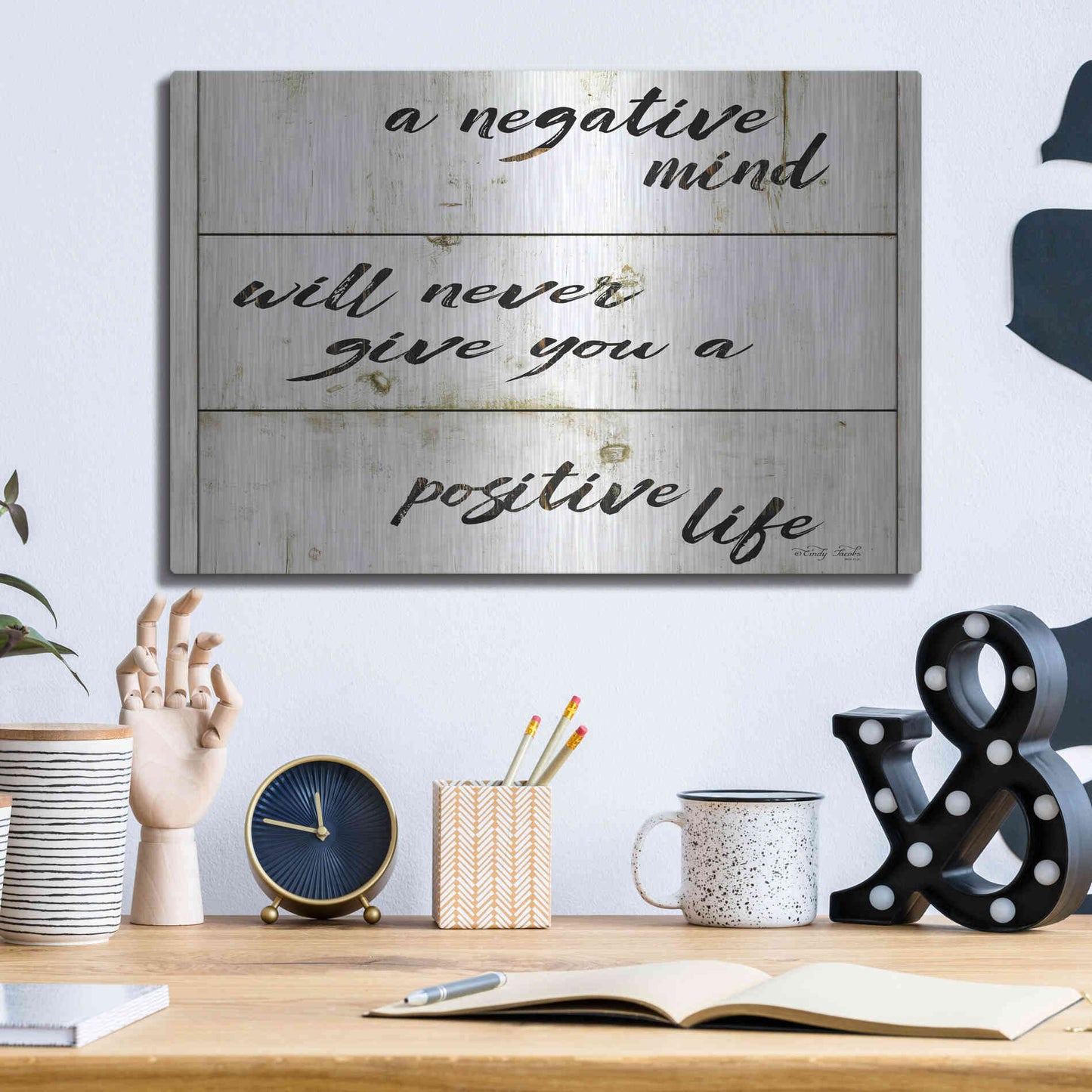 Luxe Metal Art 'Positive Life' by Cindy Jacobs, Metal Wall Art,16x12