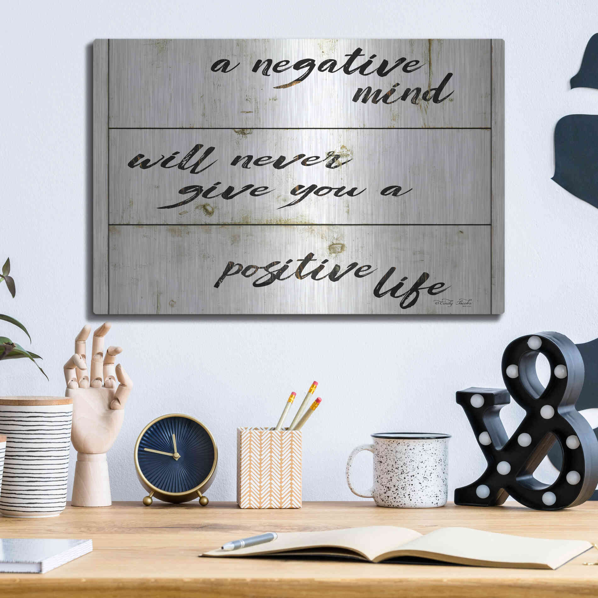 Luxe Metal Art 'Positive Life' by Cindy Jacobs, Metal Wall Art,16x12