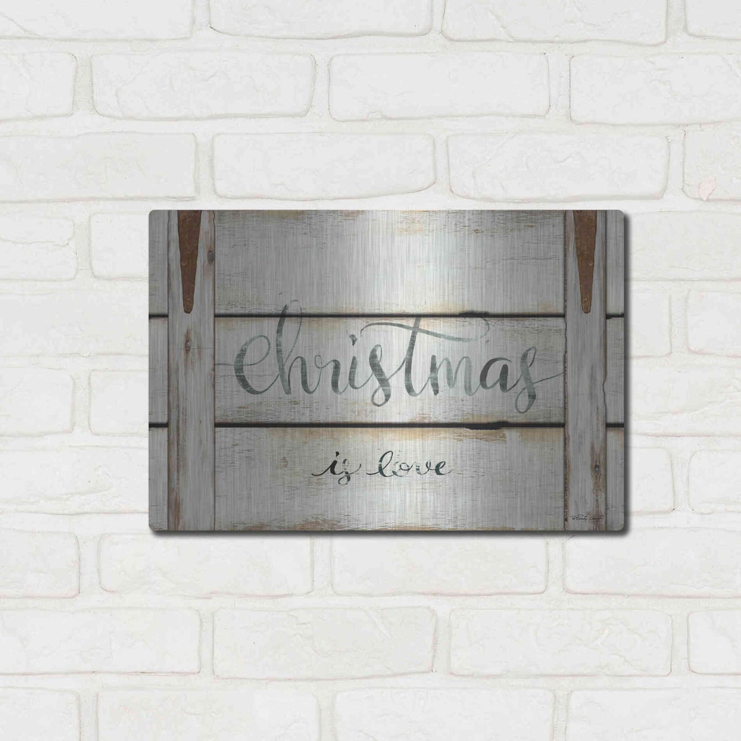 Luxe Metal Art 'Christmas is Love' by Cindy Jacobs, Metal Wall Art,16x12