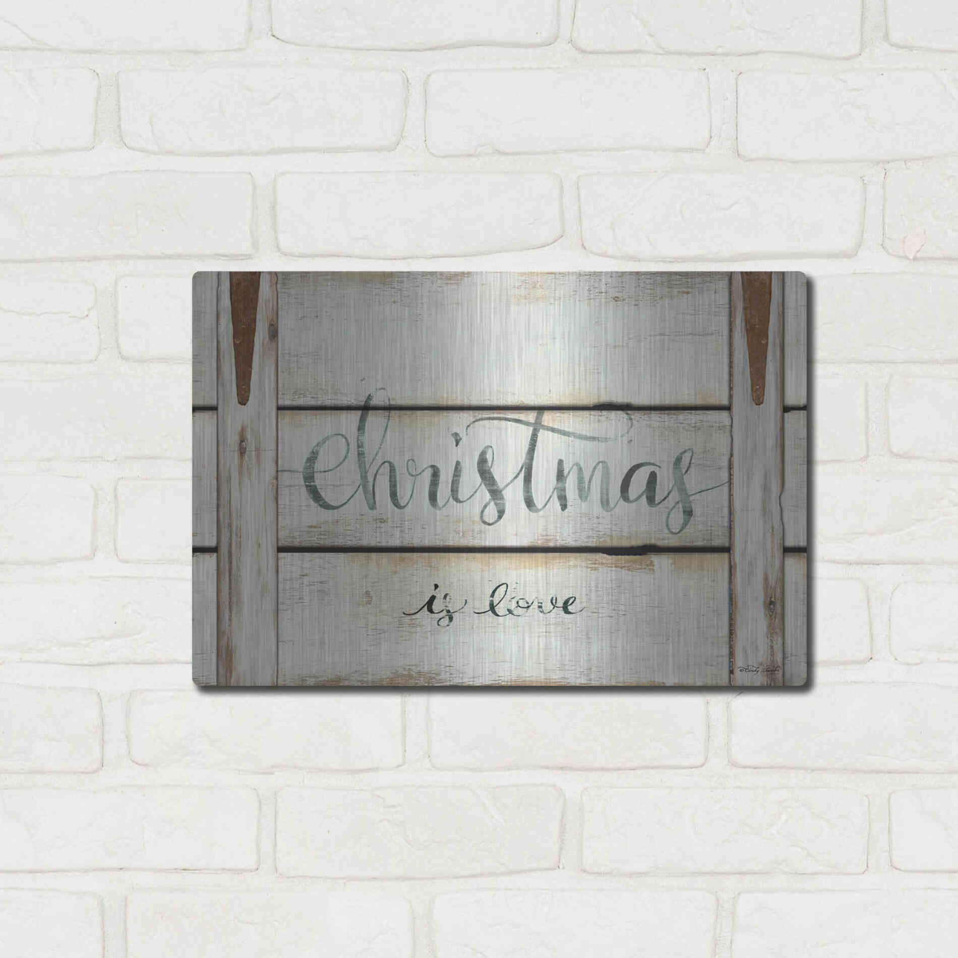 Luxe Metal Art 'Christmas is Love' by Cindy Jacobs, Metal Wall Art,16x12