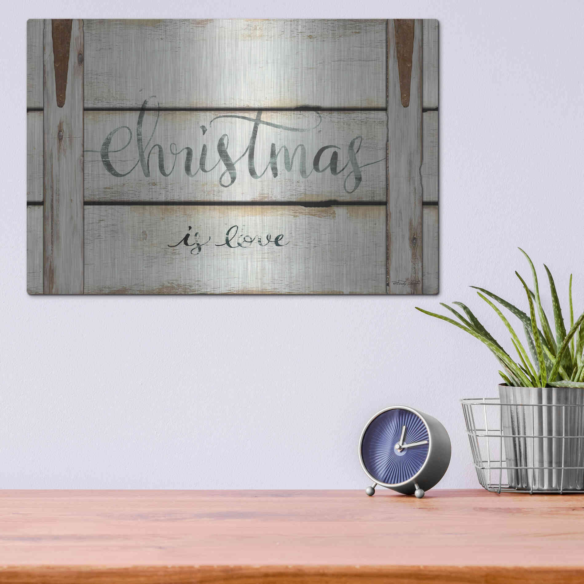 Luxe Metal Art 'Christmas is Love' by Cindy Jacobs, Metal Wall Art,16x12