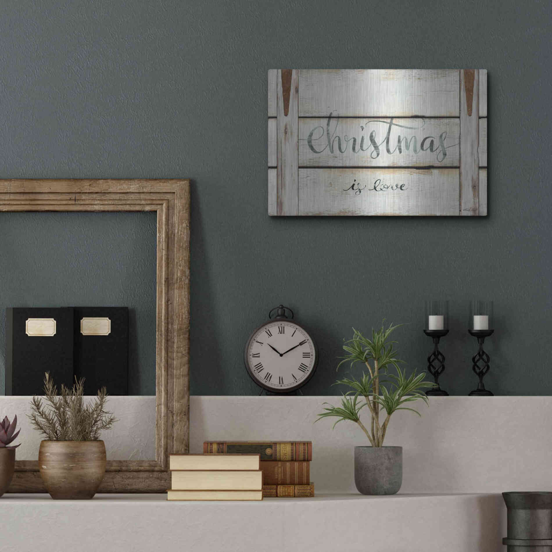 Luxe Metal Art 'Christmas is Love' by Cindy Jacobs, Metal Wall Art,16x12