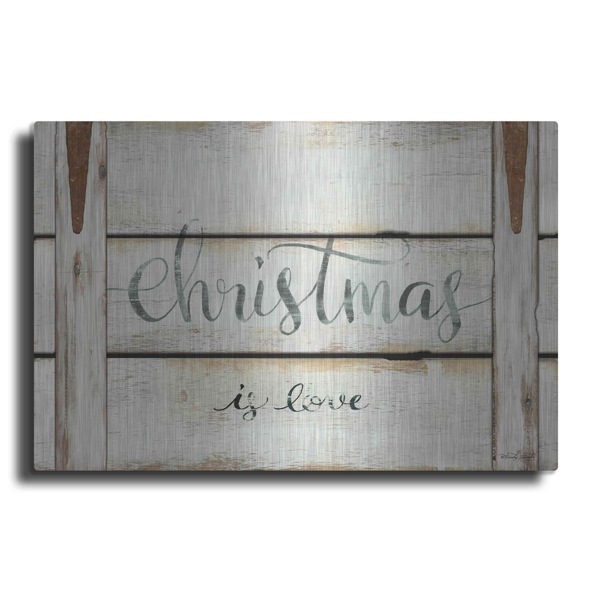 Luxe Metal Art 'Christmas is Love' by Cindy Jacobs, Metal Wall Art