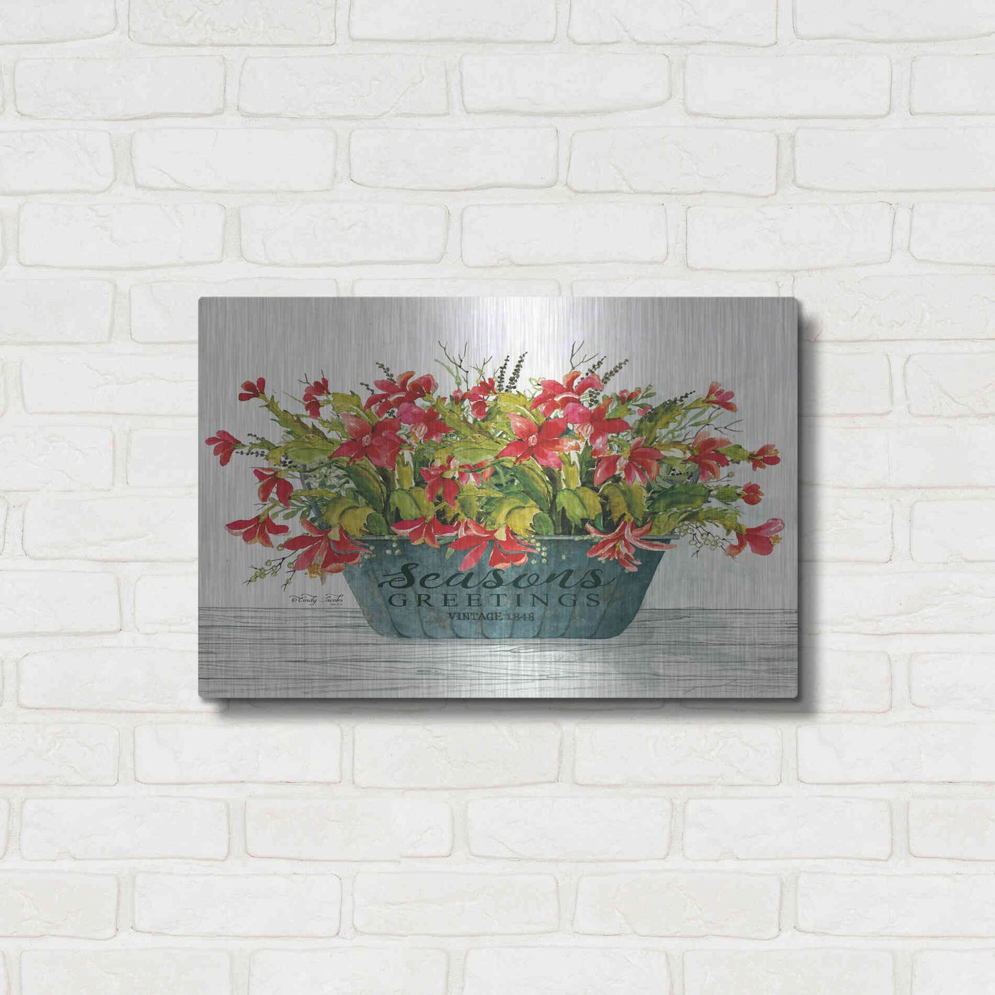 Luxe Metal Art 'Seasons Greetings Pot' by Cindy Jacobs, Metal Wall Art,24x16