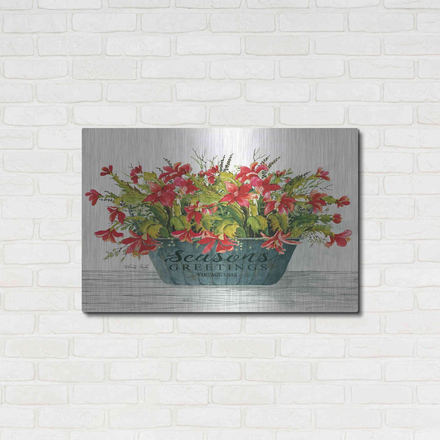 Luxe Metal Art 'Seasons Greetings Pot' by Cindy Jacobs, Metal Wall Art,36x24