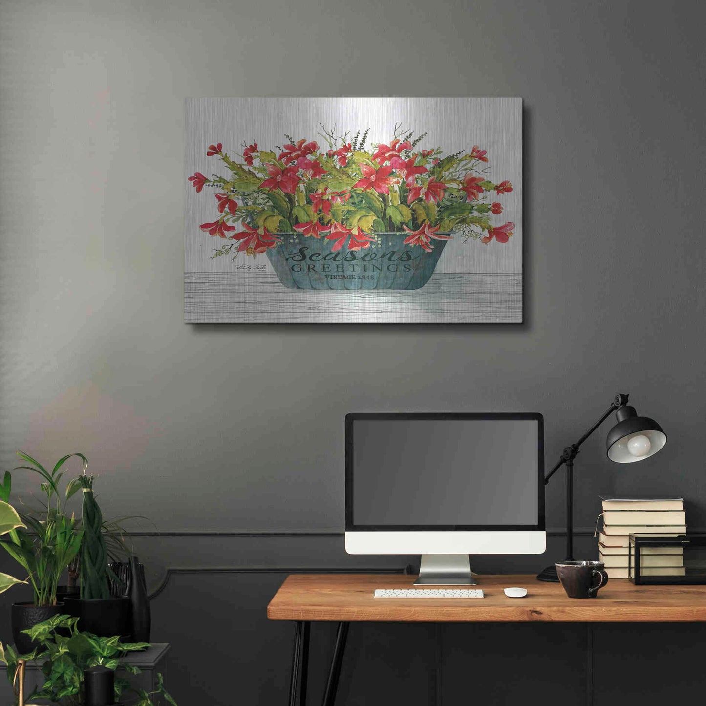 Luxe Metal Art 'Seasons Greetings Pot' by Cindy Jacobs, Metal Wall Art,36x24