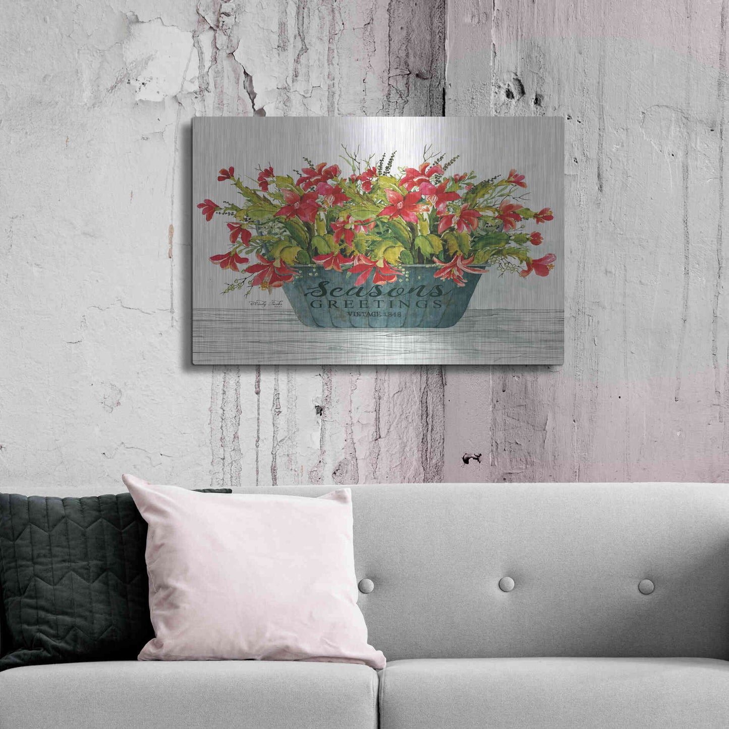 Luxe Metal Art 'Seasons Greetings Pot' by Cindy Jacobs, Metal Wall Art,36x24